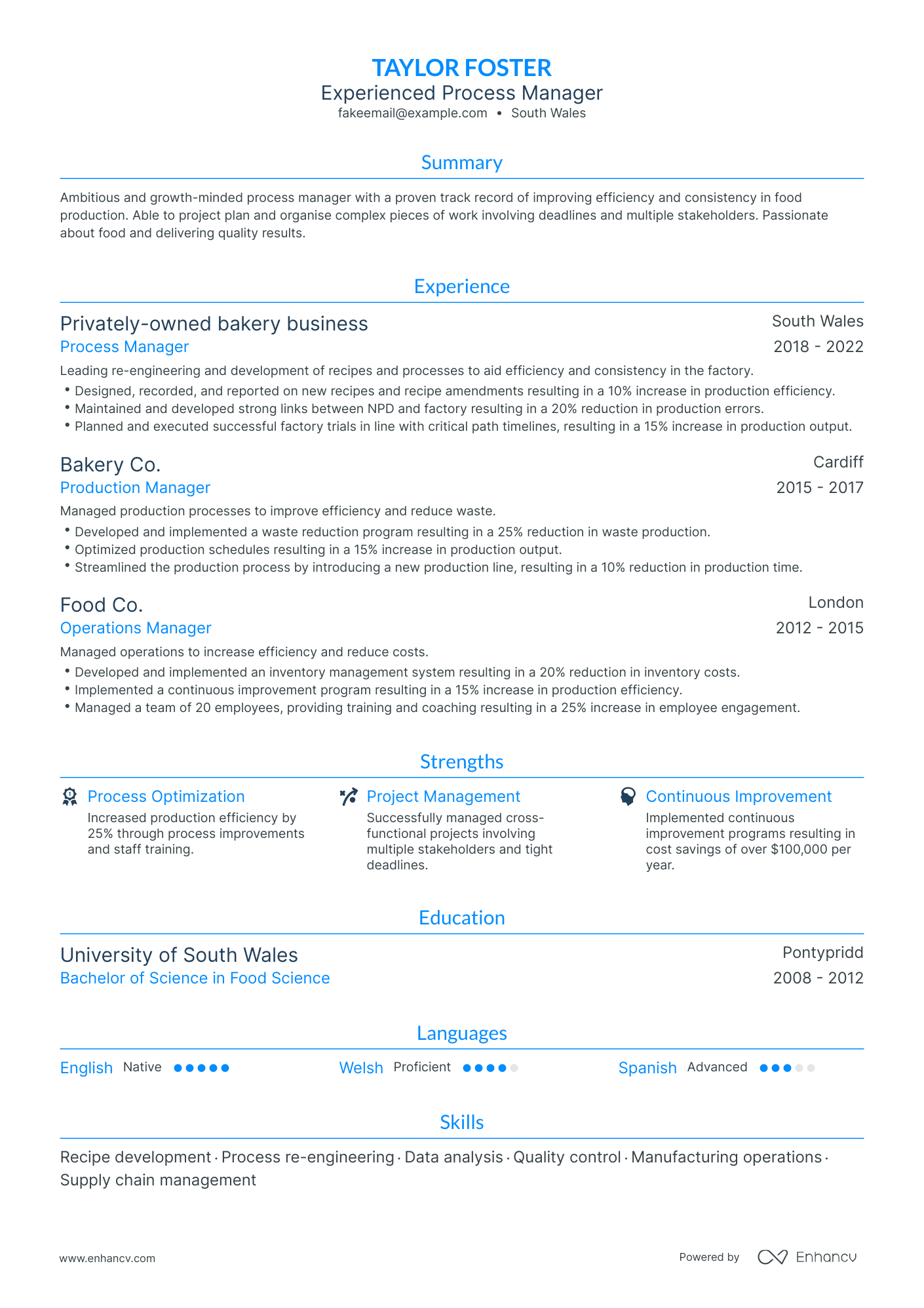 Traditional Process Manager Resume Template
