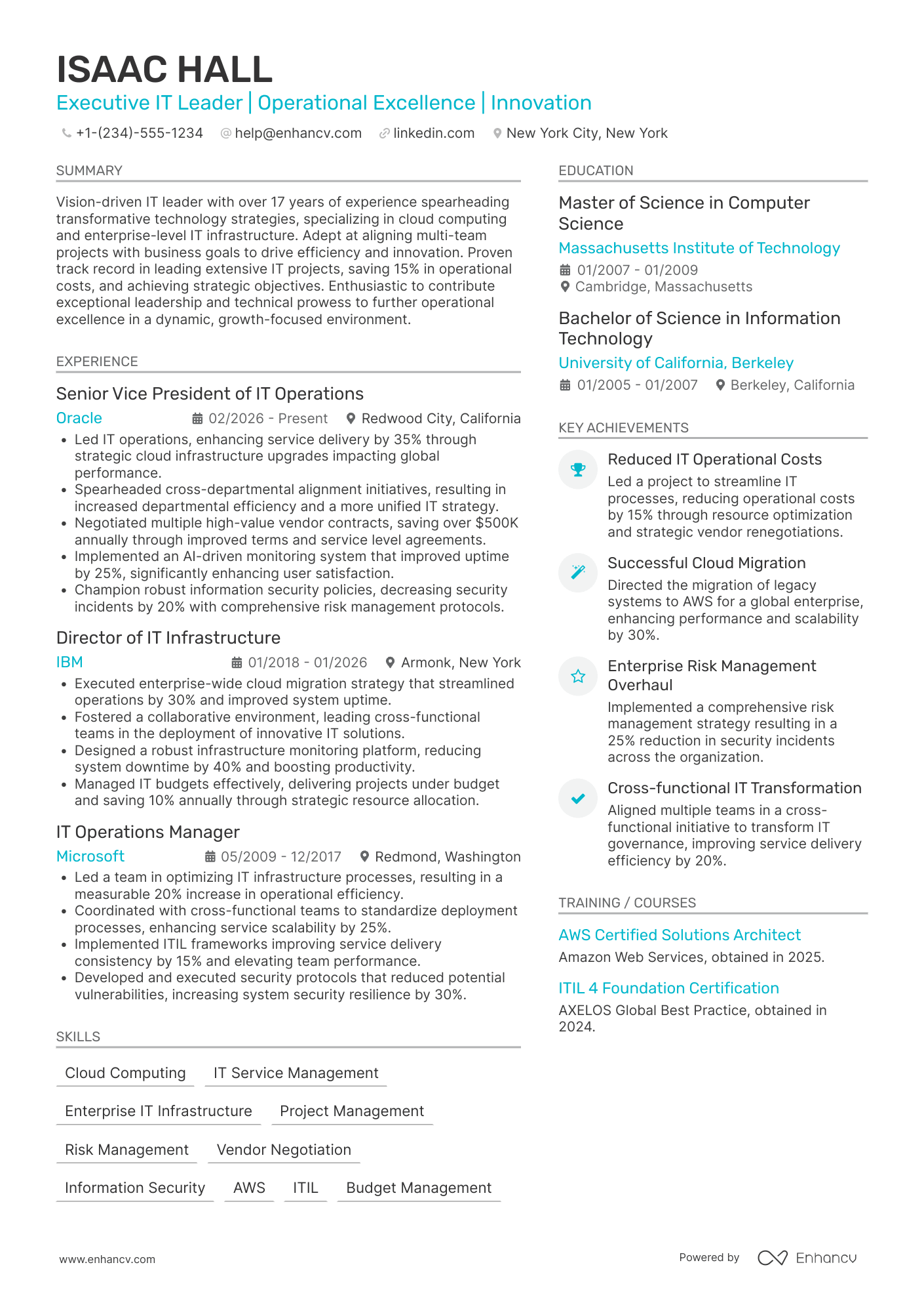 A resume example of a IT Director of Operations