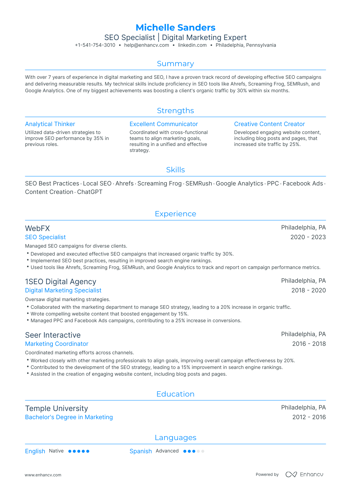Traditional SEO Specialist Resume Template