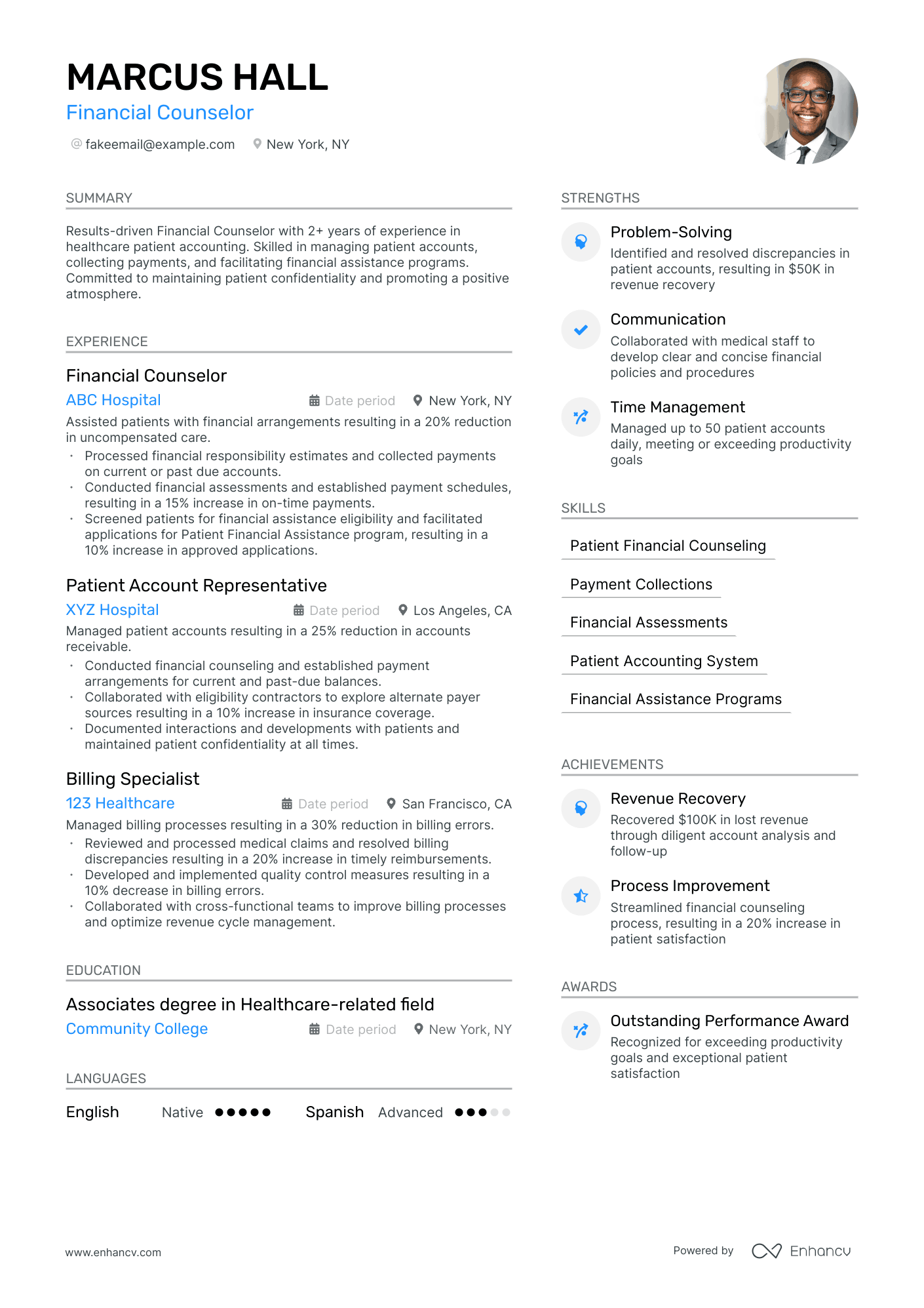A resume example of a Financial Counselor