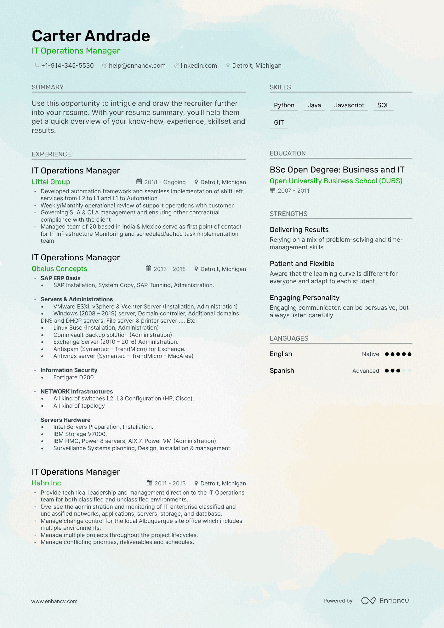 IT Operations Manager Resume Examples & Guide for 2023 (Layout, Skills ...