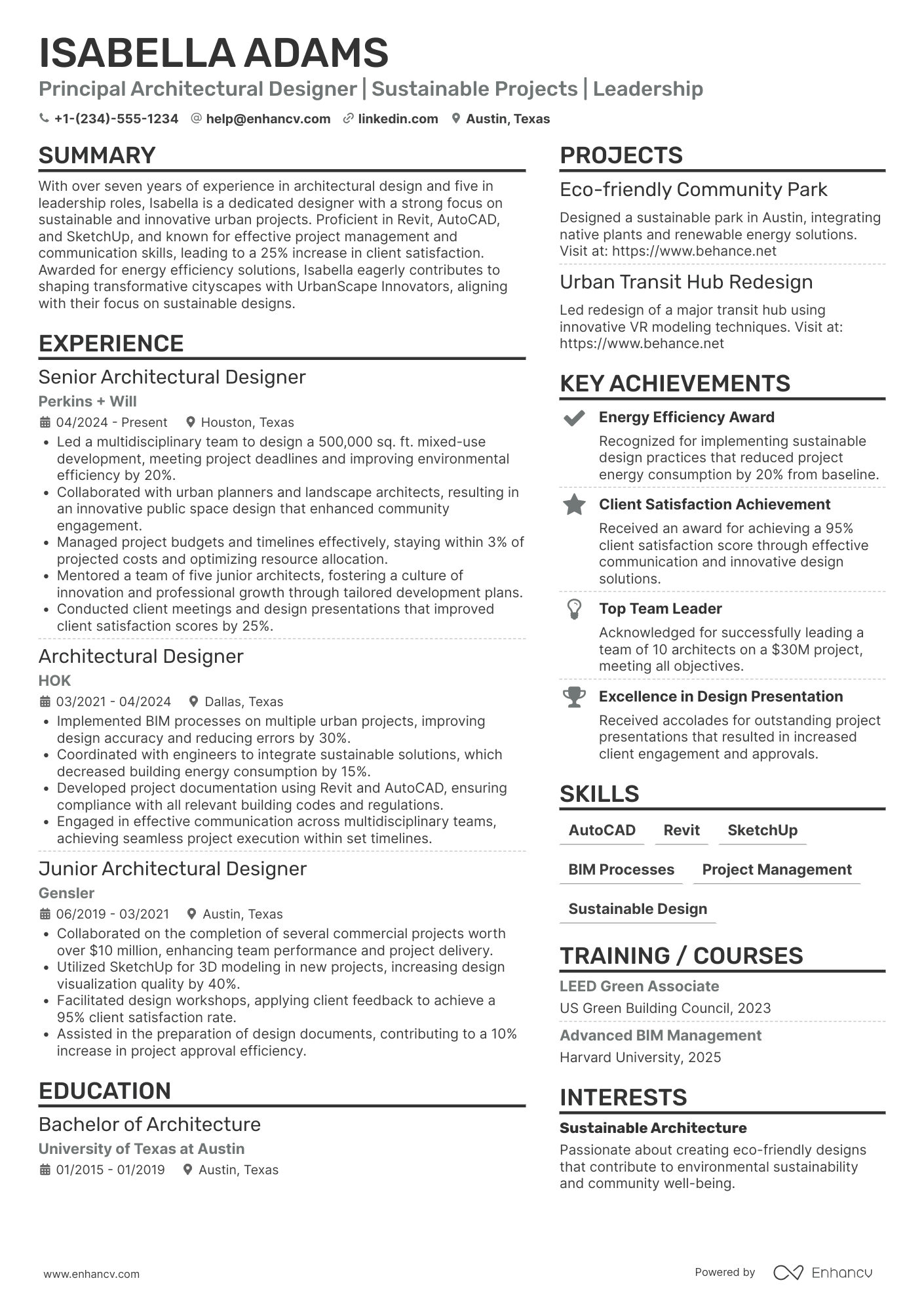 A resume example of a Principal Architectural Designer