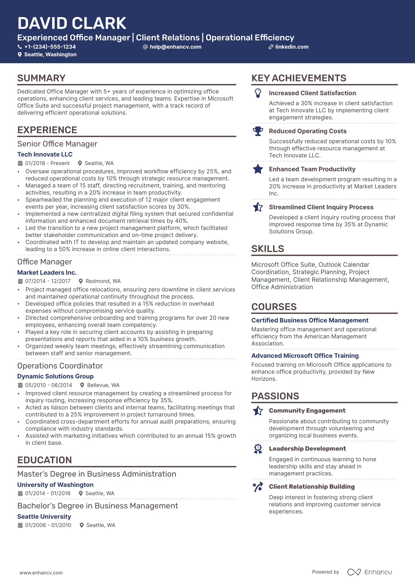 resume sample for office management