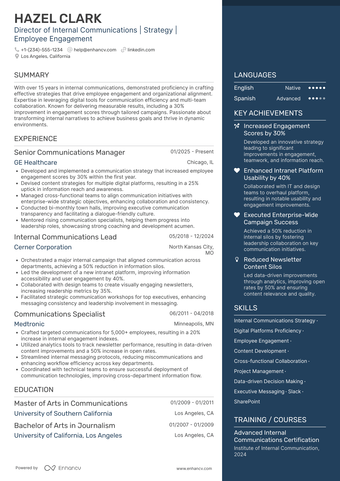 A resume example of a Director of Internal Communications