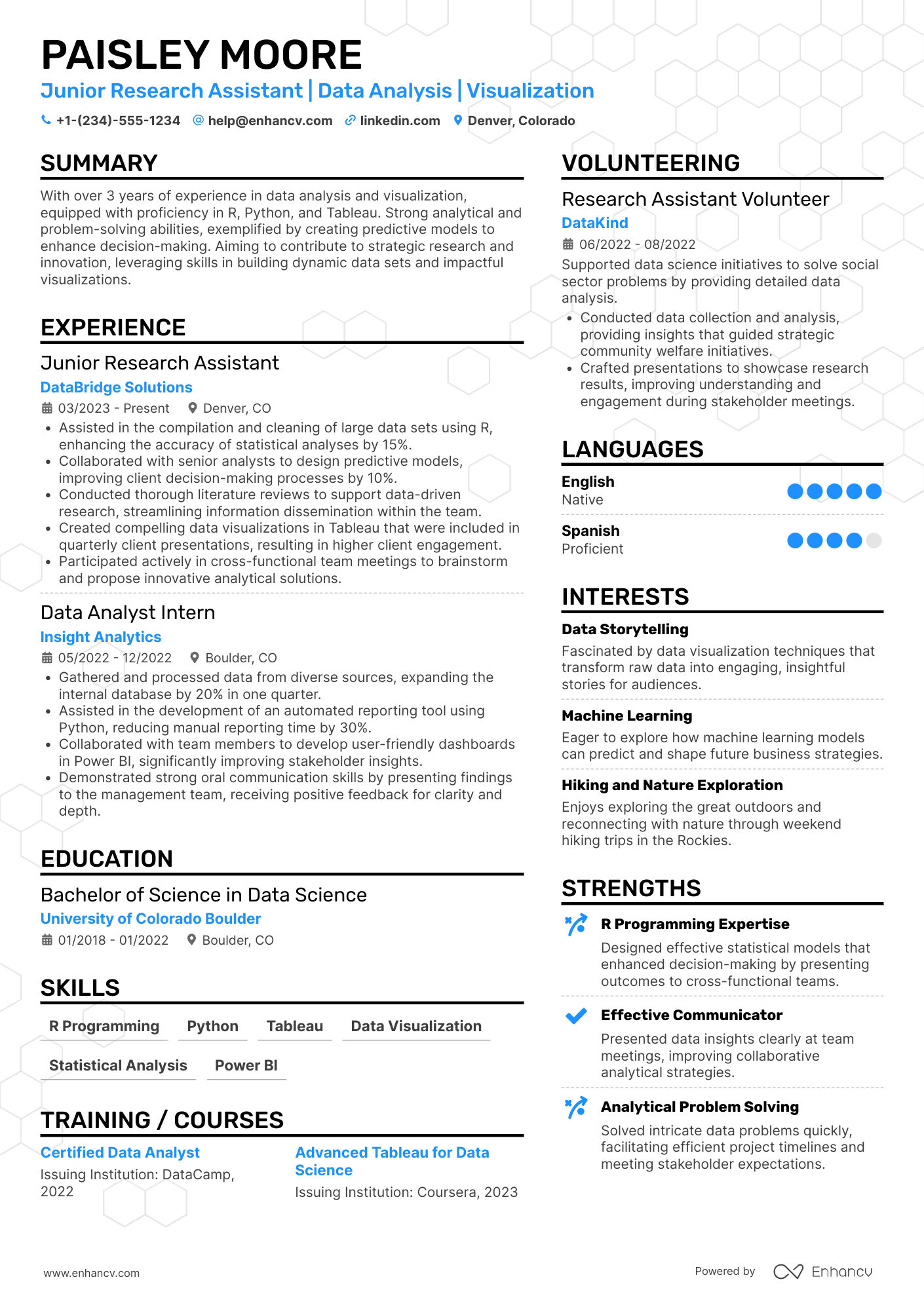 A resume example of a Junior Research Assistant