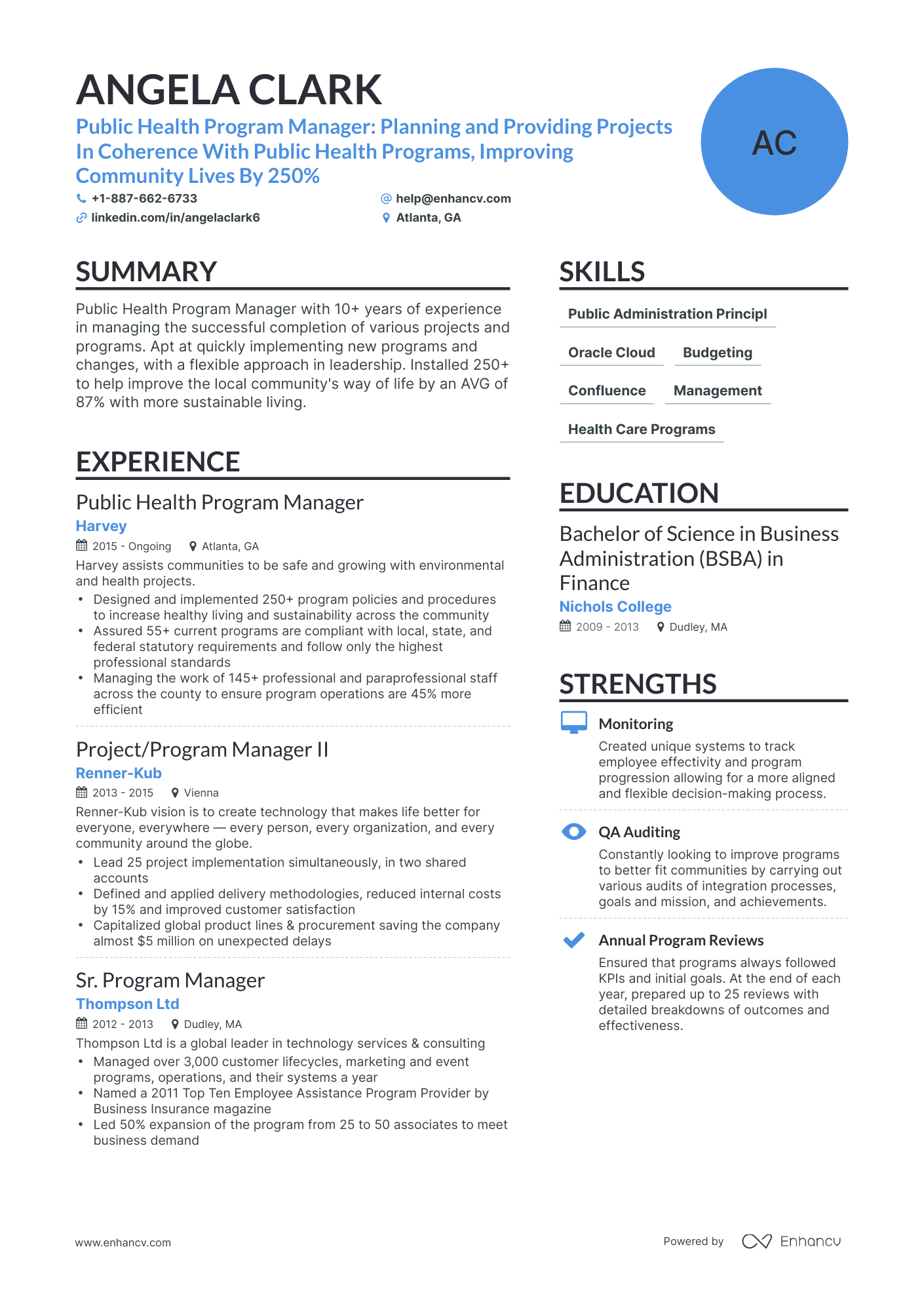 Simple Public Health Program Manager Resume Template