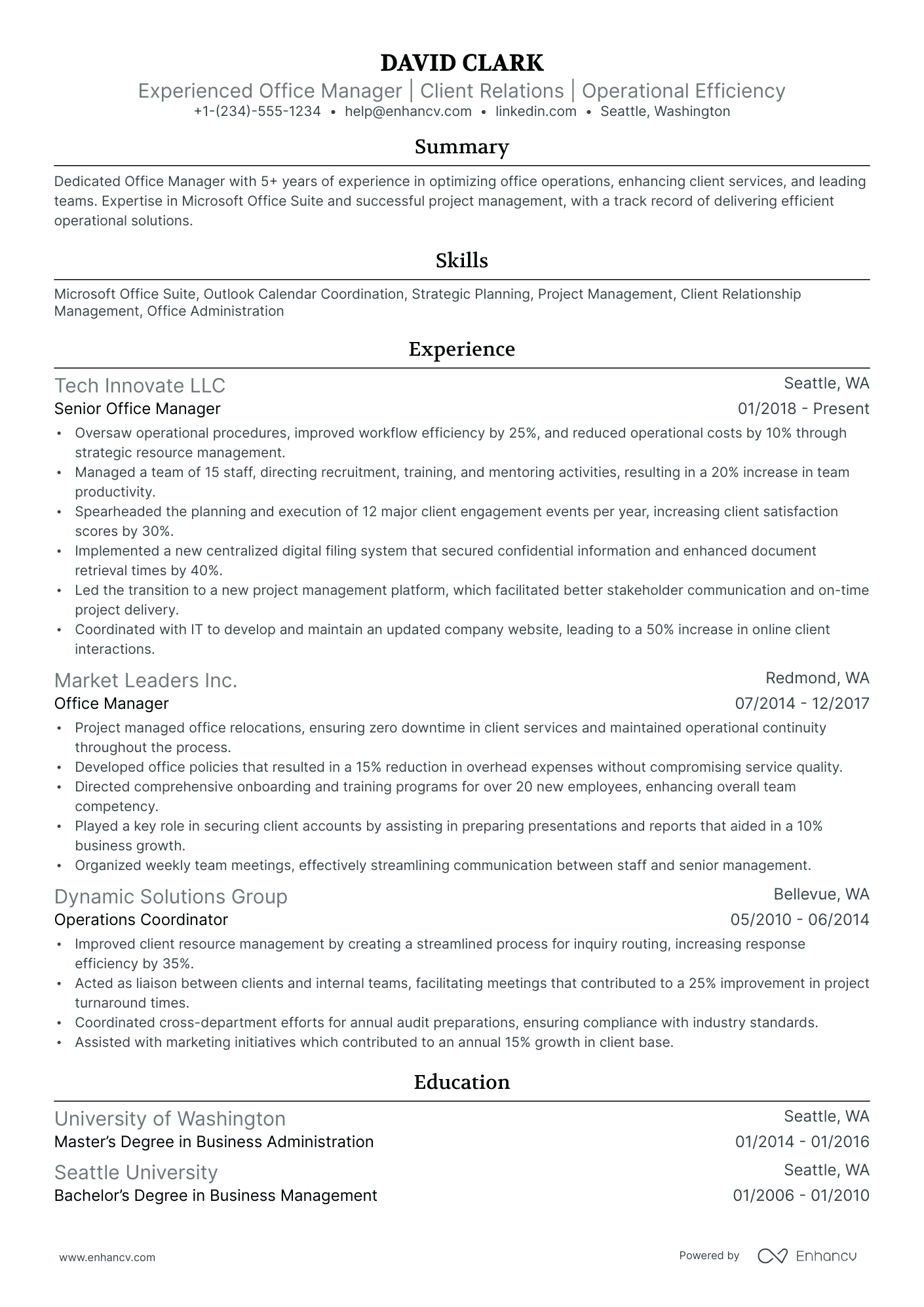 resume for office manager