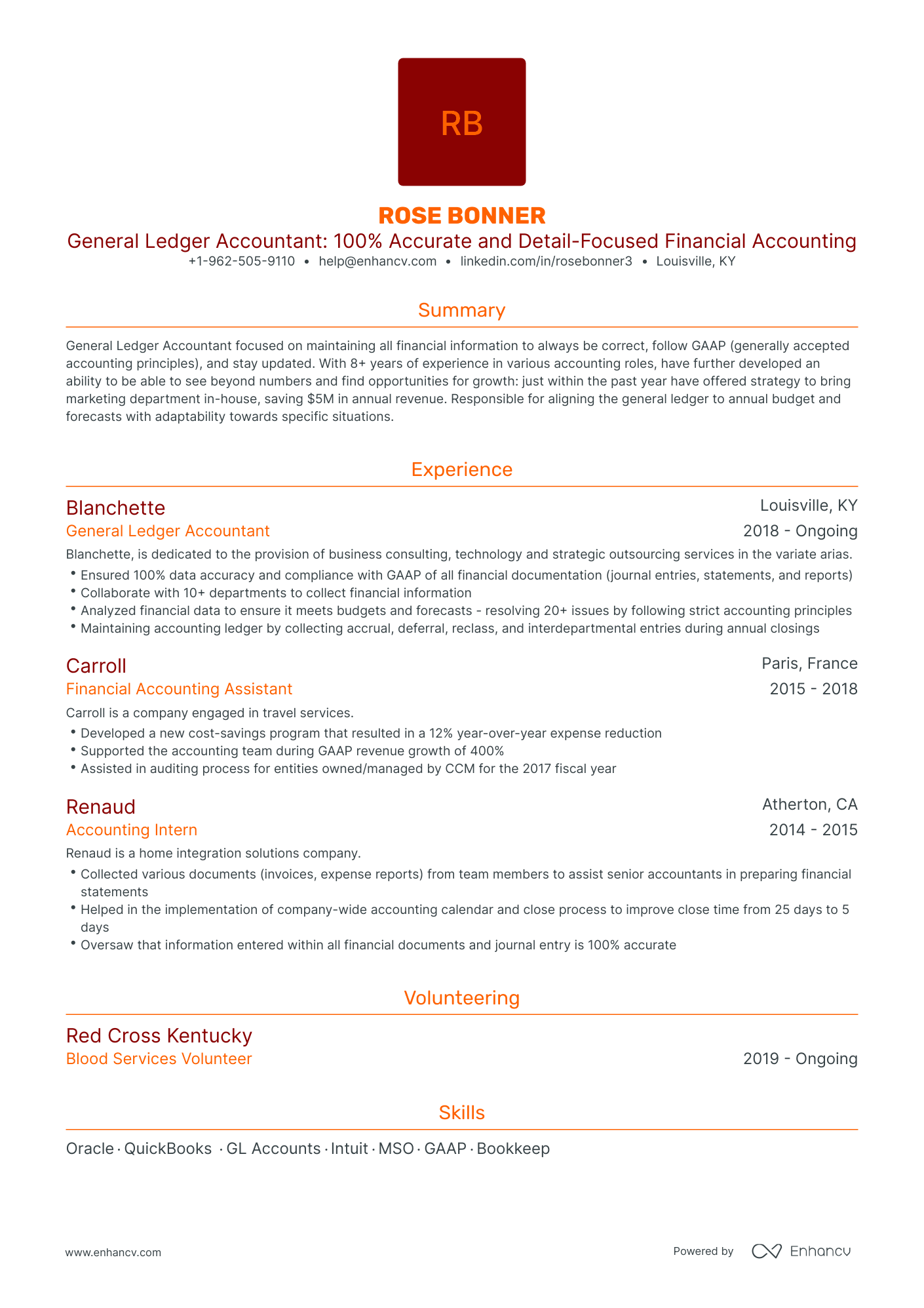 Traditional General Ledger Accounting Resume Template