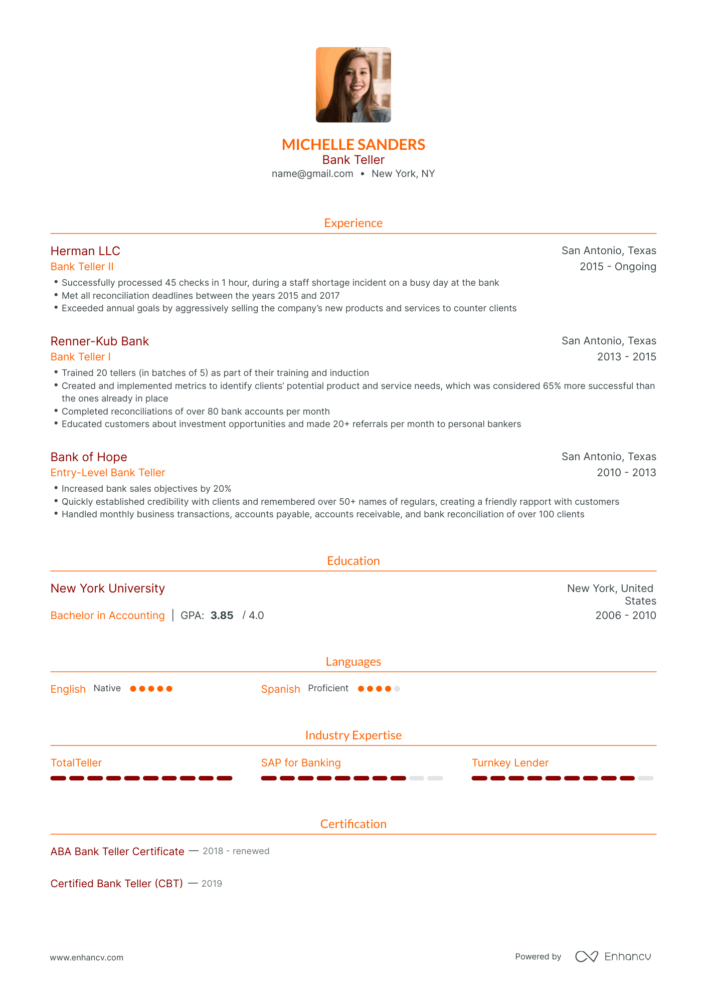 Traditional Bank Teller Resume Template
