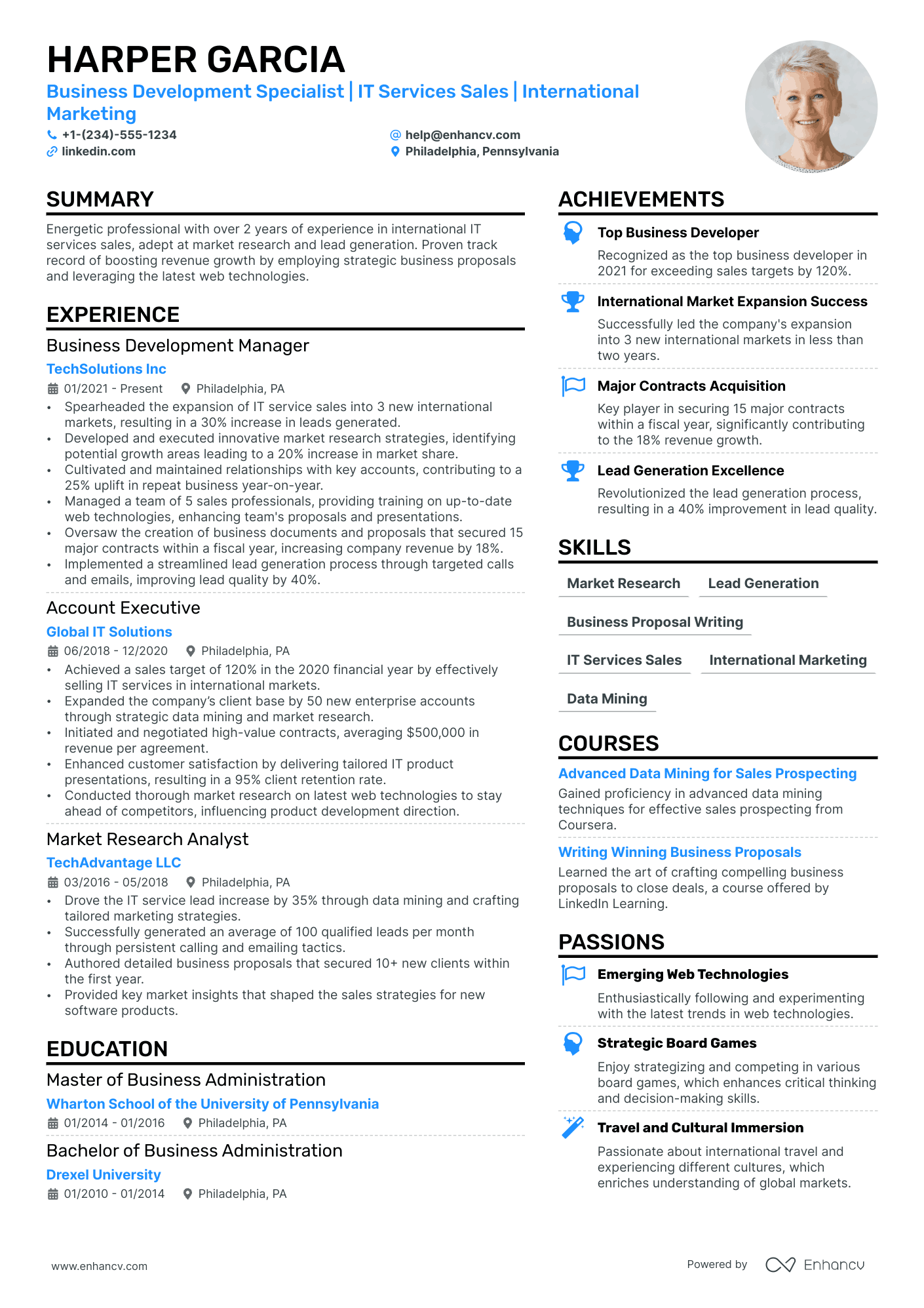 resume sample for business development representative
