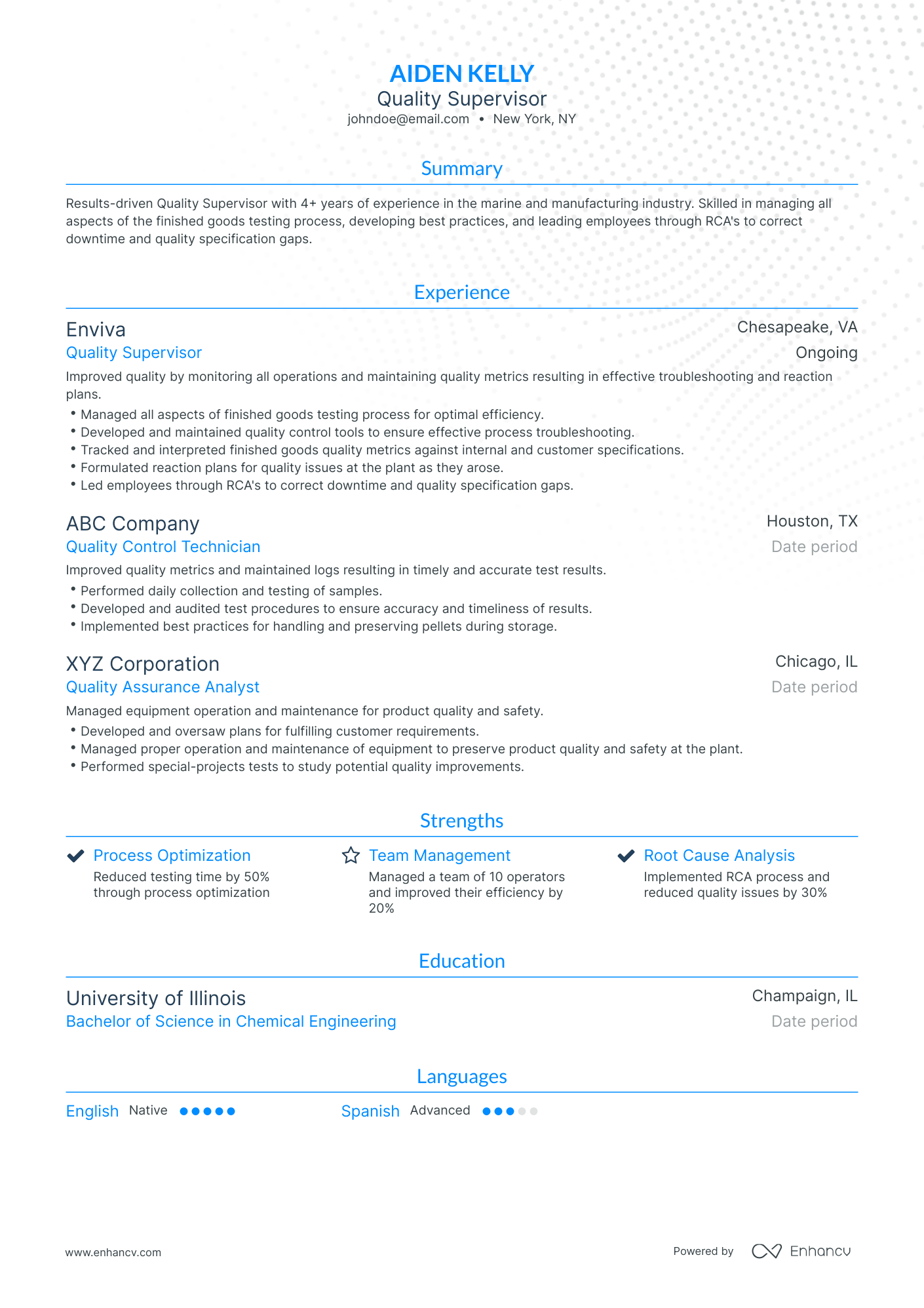 Traditional Quality Supervisor Resume Template