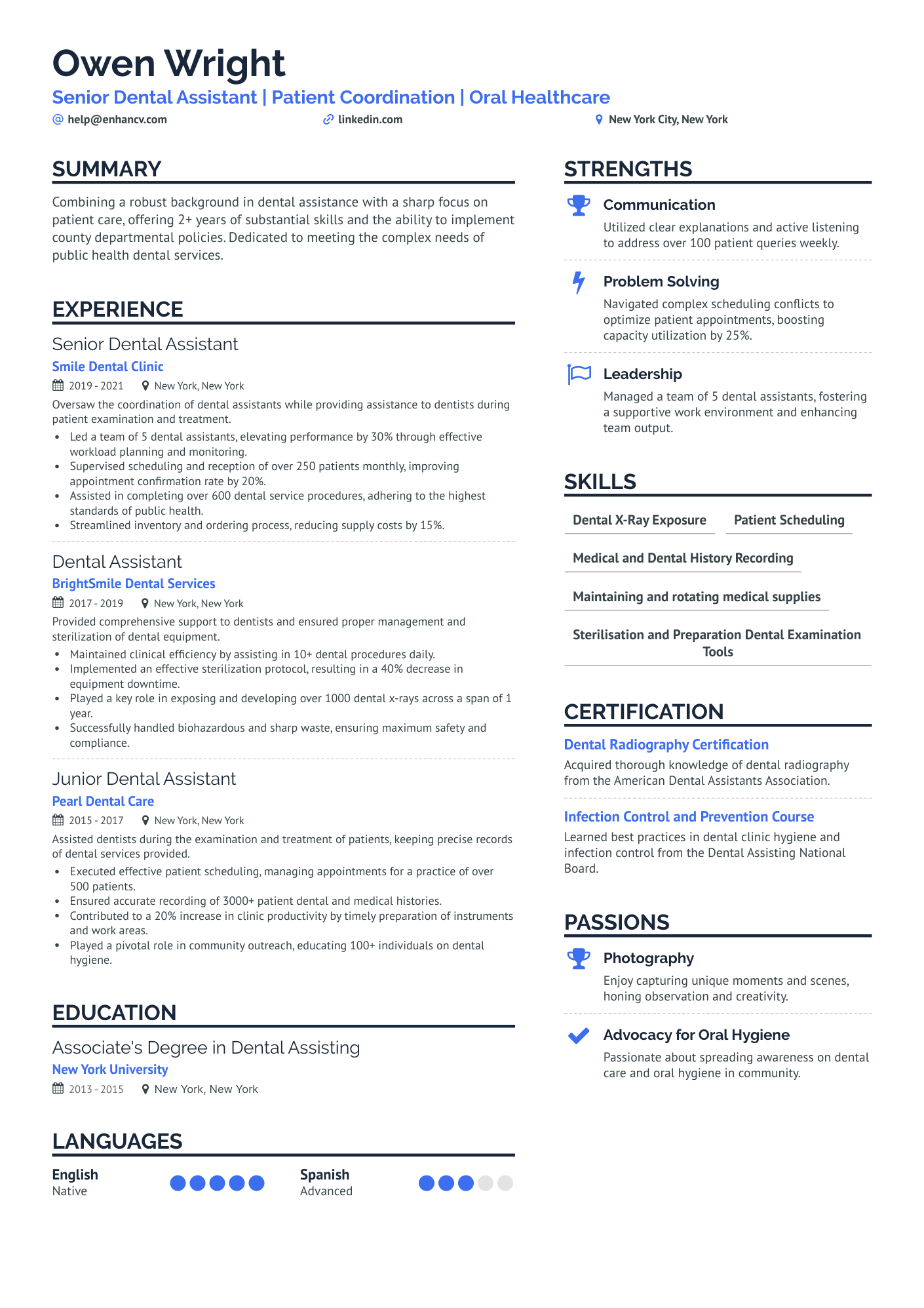 summary for a dental assistant resume