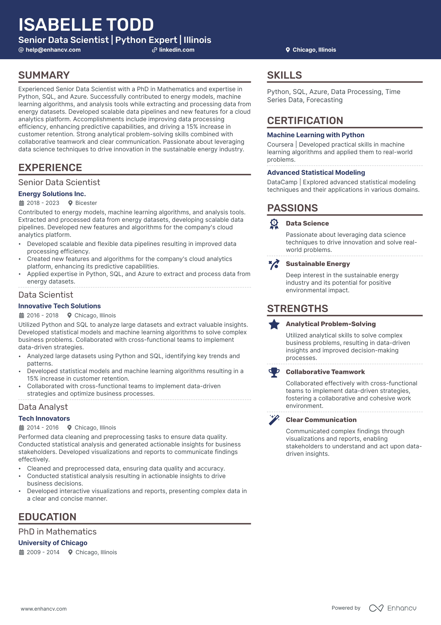 A resume example of a Creative