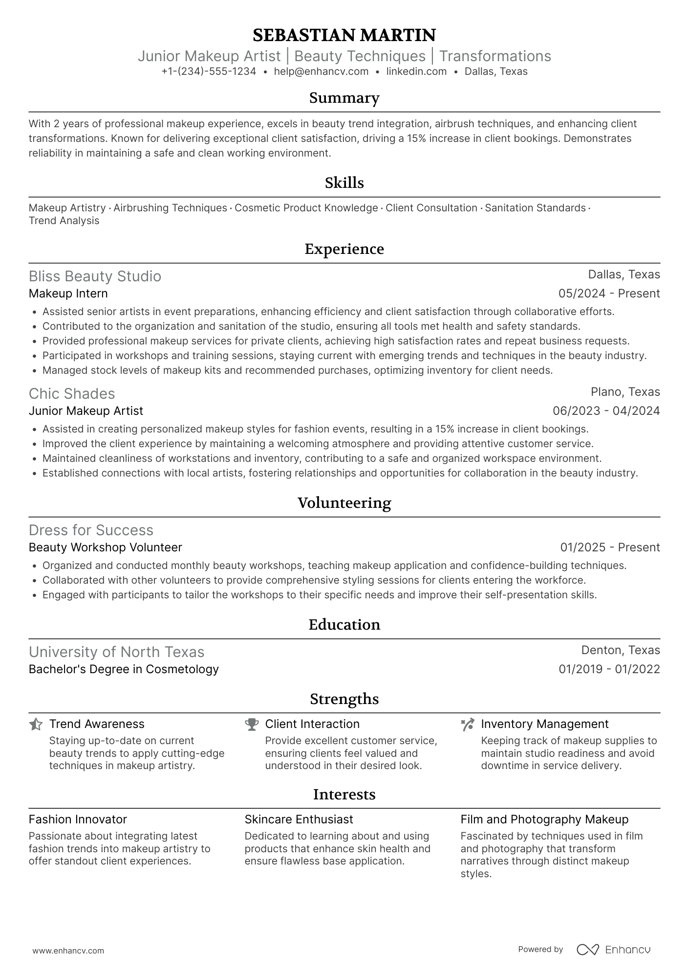 A resume example of a Junior Makeup Artist