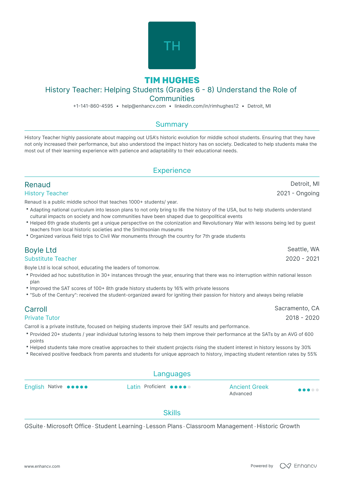 Traditional History Teacher Resume Template