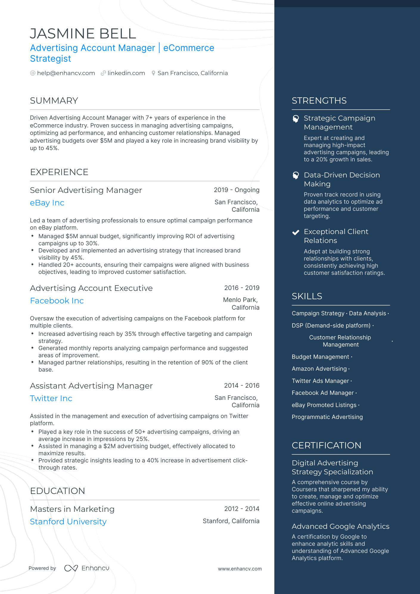 undefined Advertising Manager Resume Template