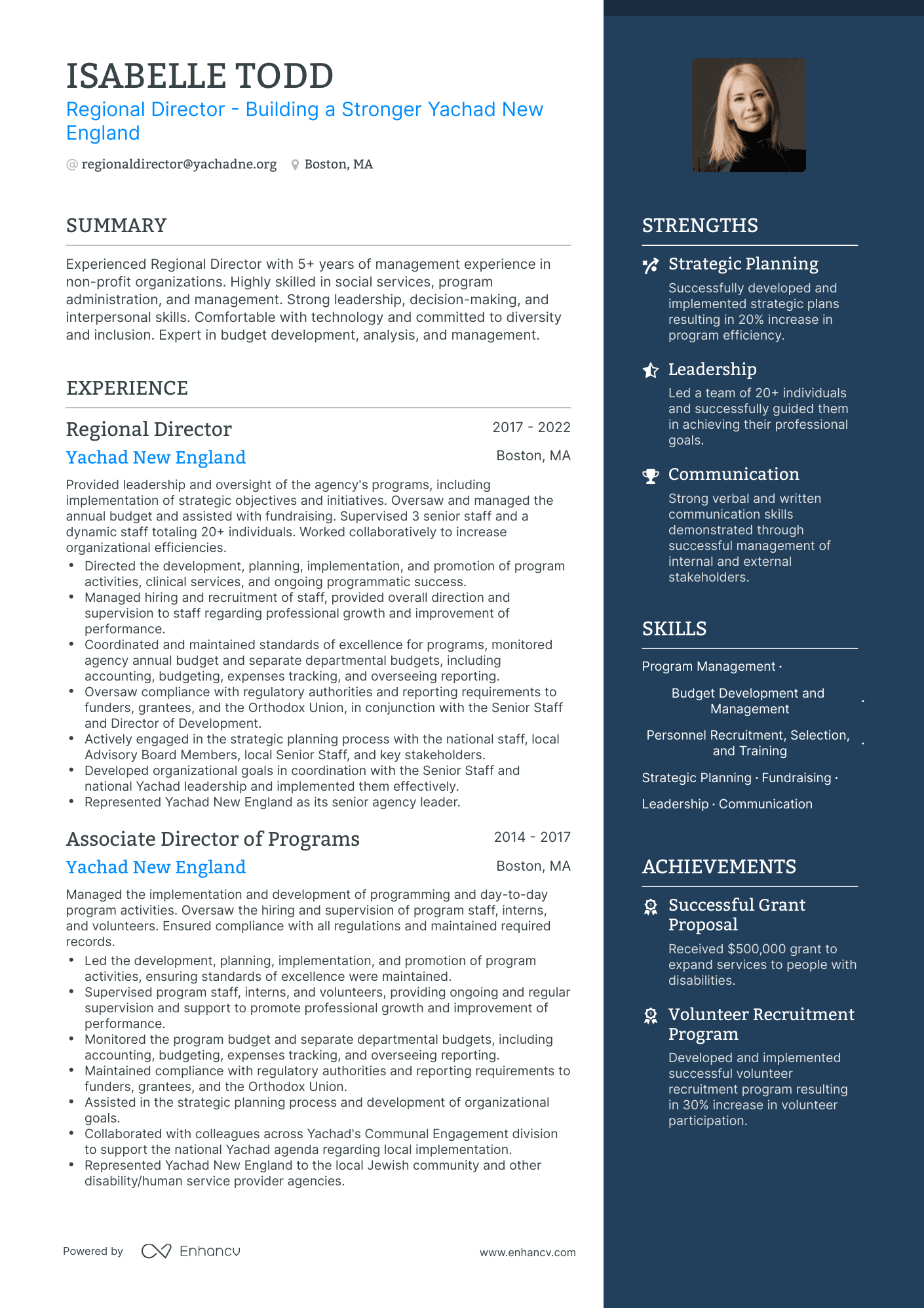 One Page Regional Director Resume Template