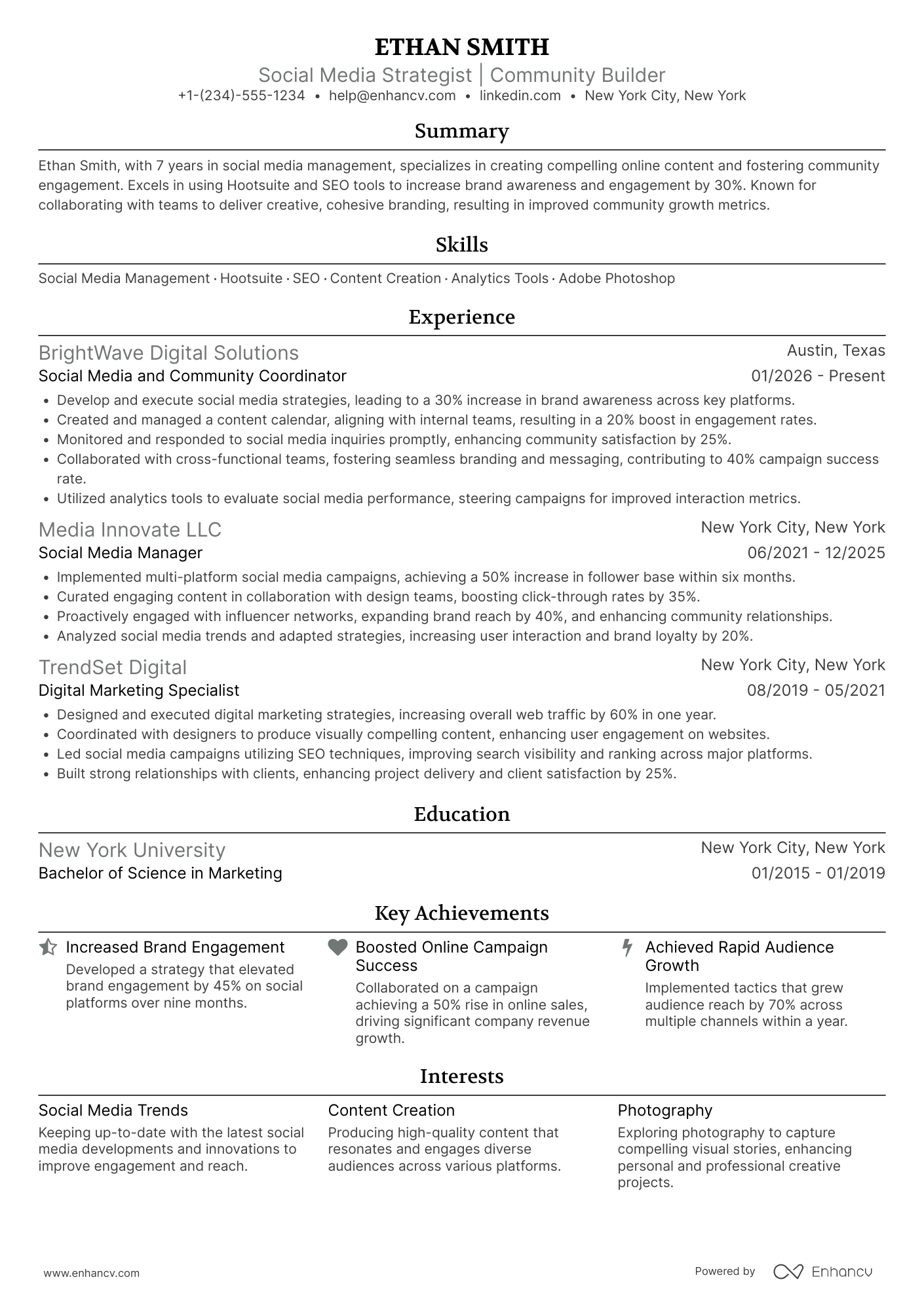 A resume example of a Social Media and Community Coordinator