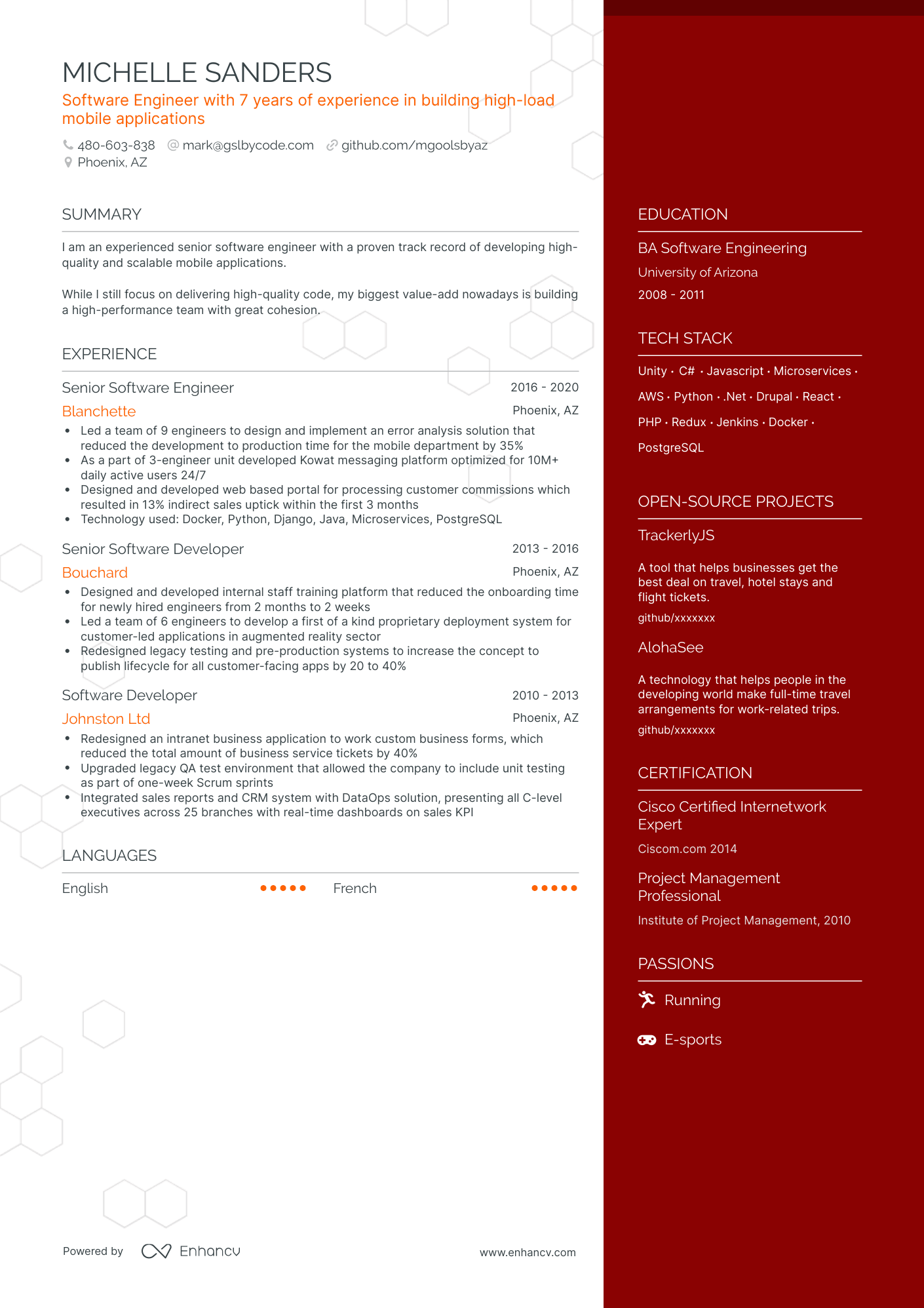 One Page Tech Resume Template