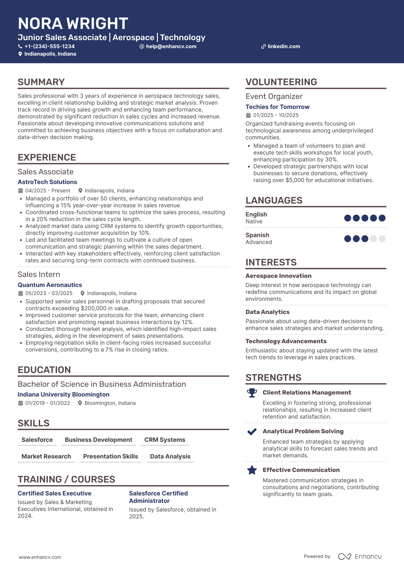 A resume example of a Junior VP of Sales