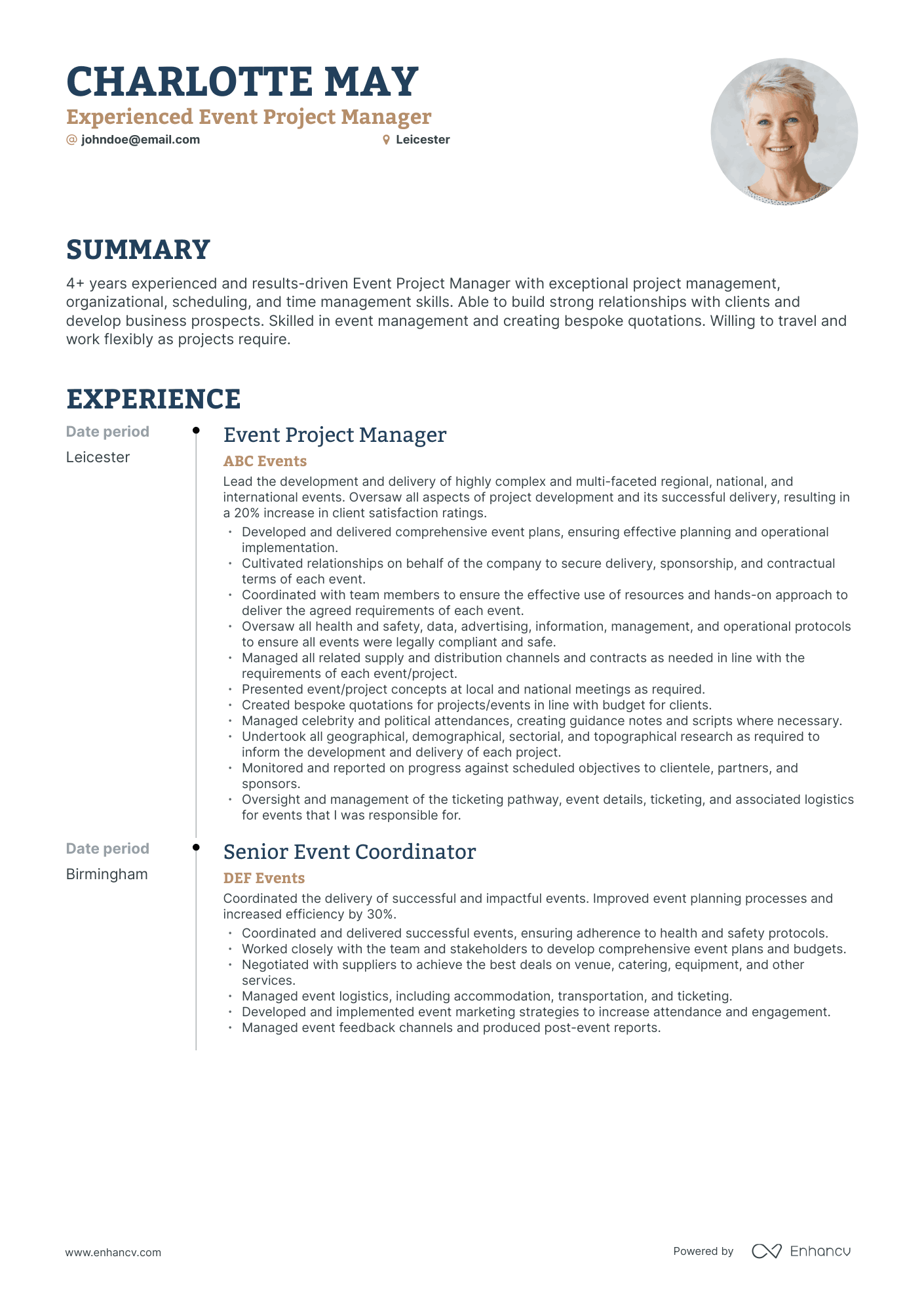 Timeline Event Project Manager Resume Template