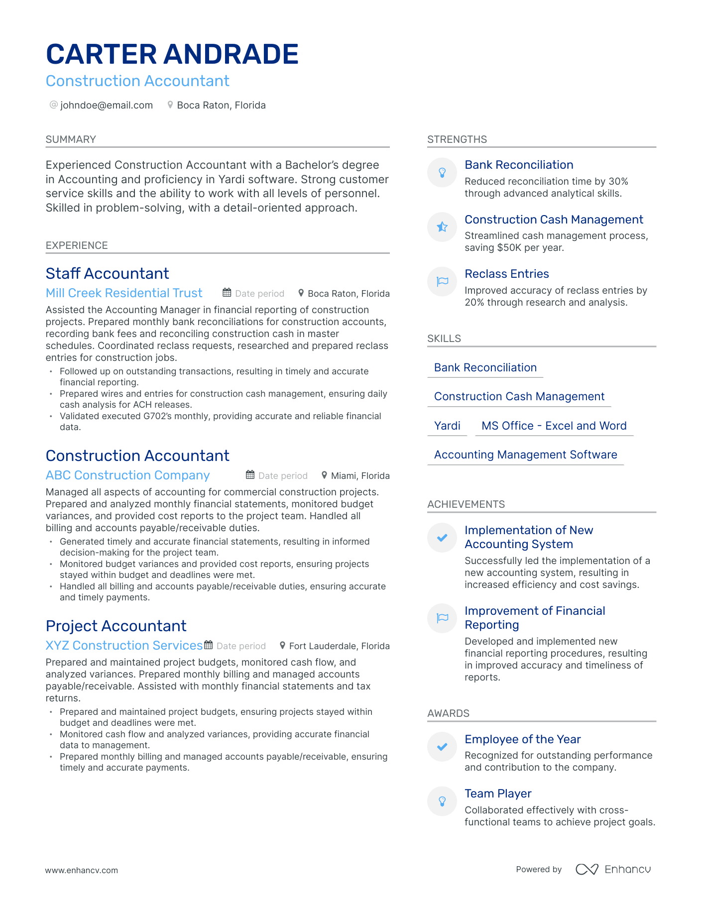 Modern Construction Accounting Resume Template
