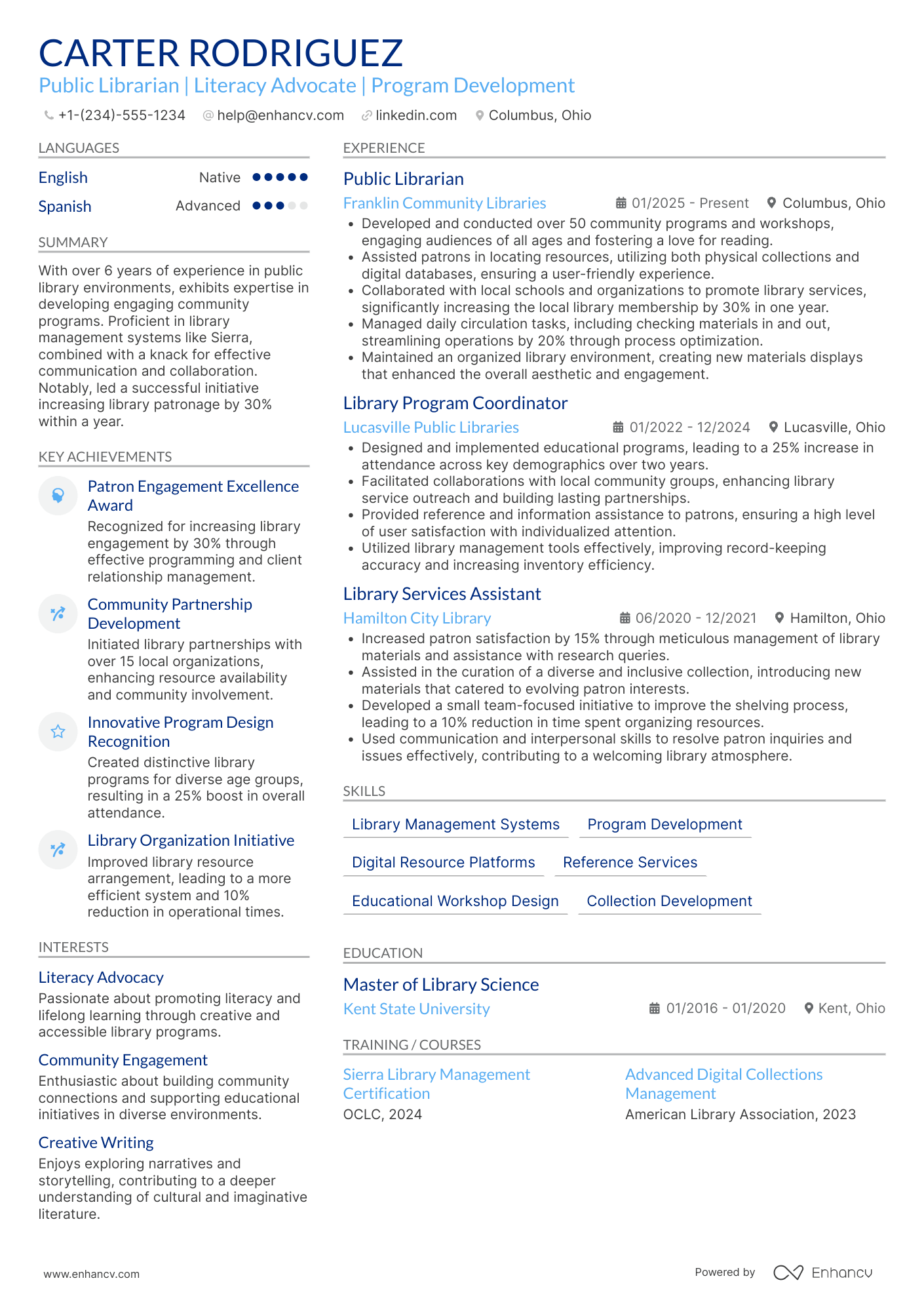 A resume example of a Public Librarian