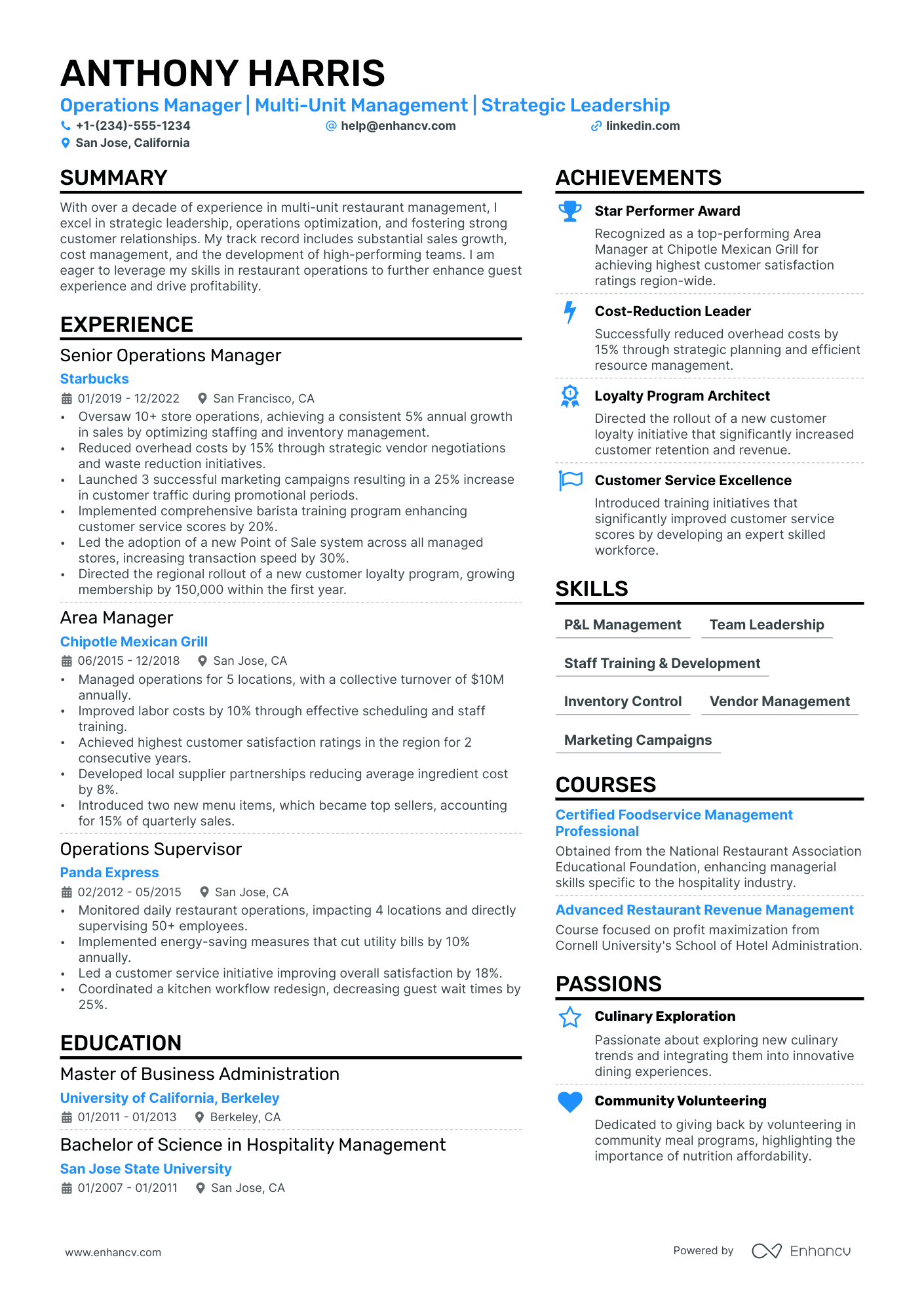 operations manager resume examples 2022