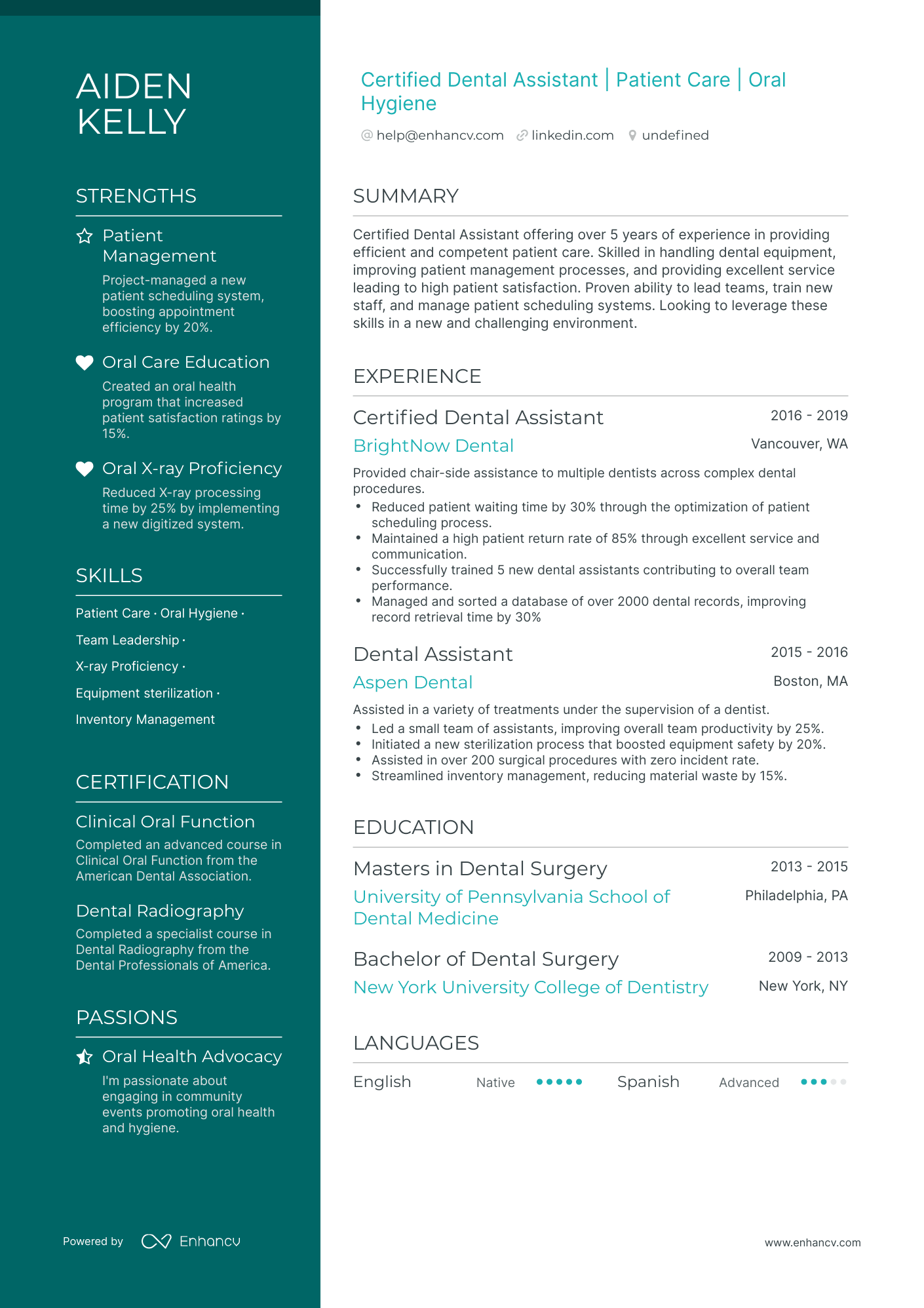 undefined Certified Dental Assistant Resume Template
