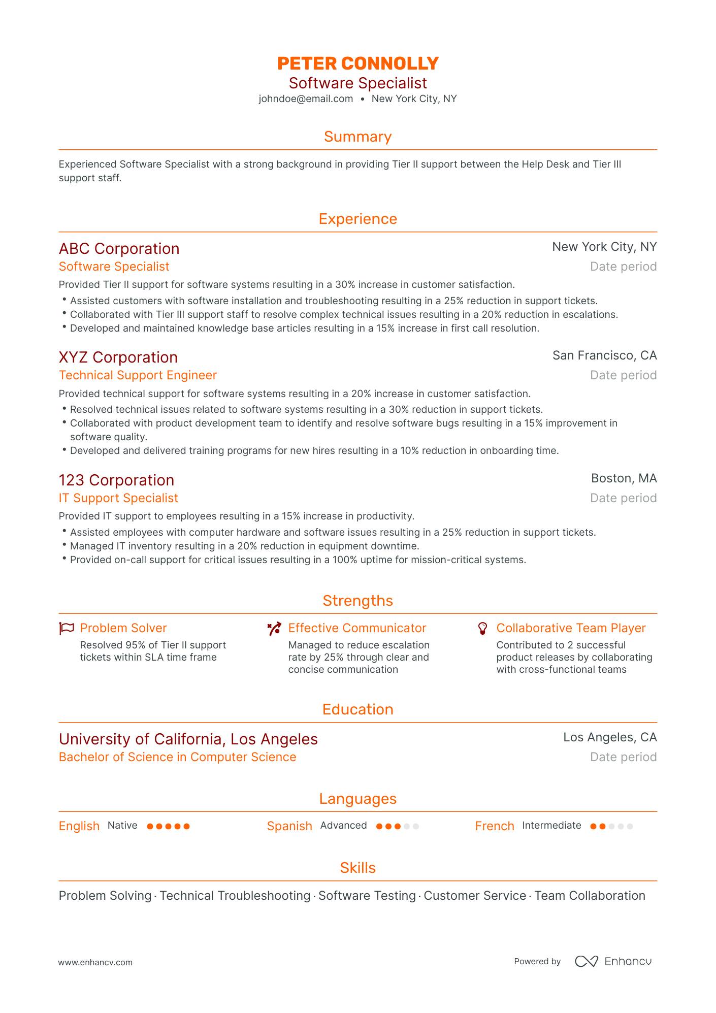 Traditional Software Specialist Resume Template