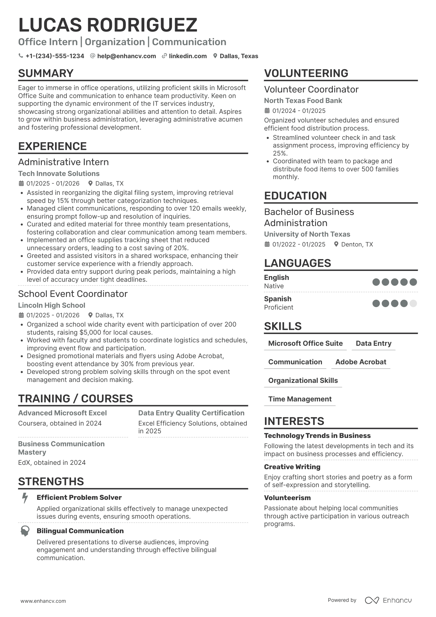 A resume example of a High School Student Office Worker