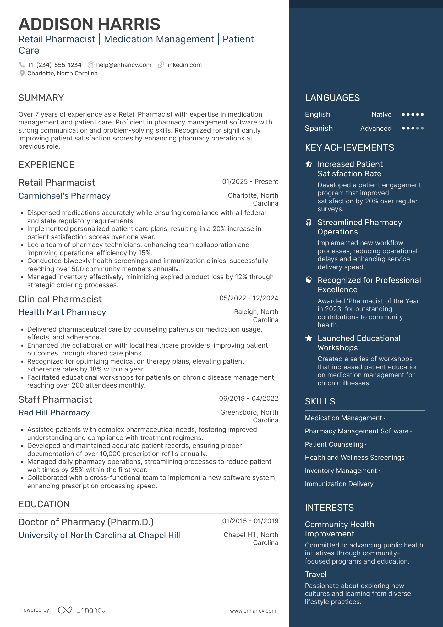 A resume example of a Retail Pharmacist