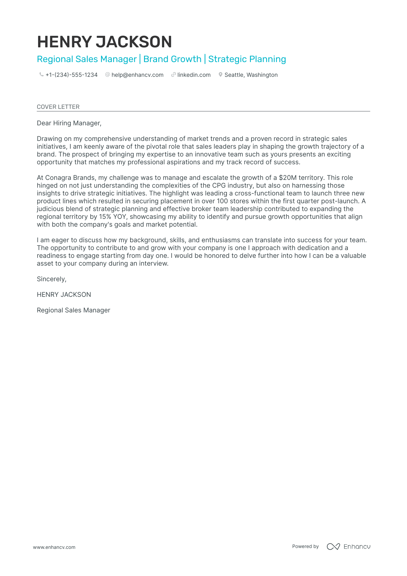 sample of cover letter of a sales manager