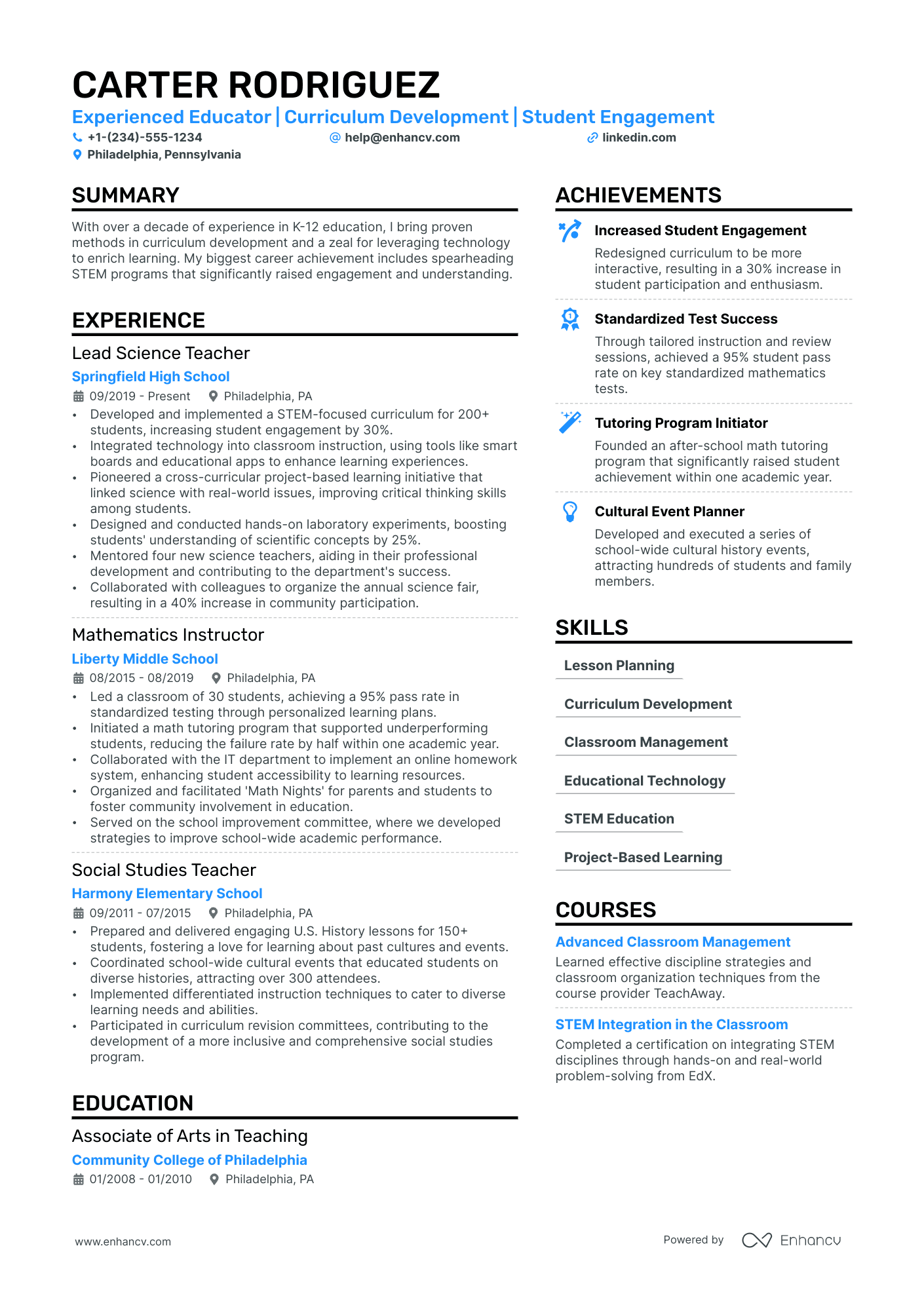 resume format for the post of teacher