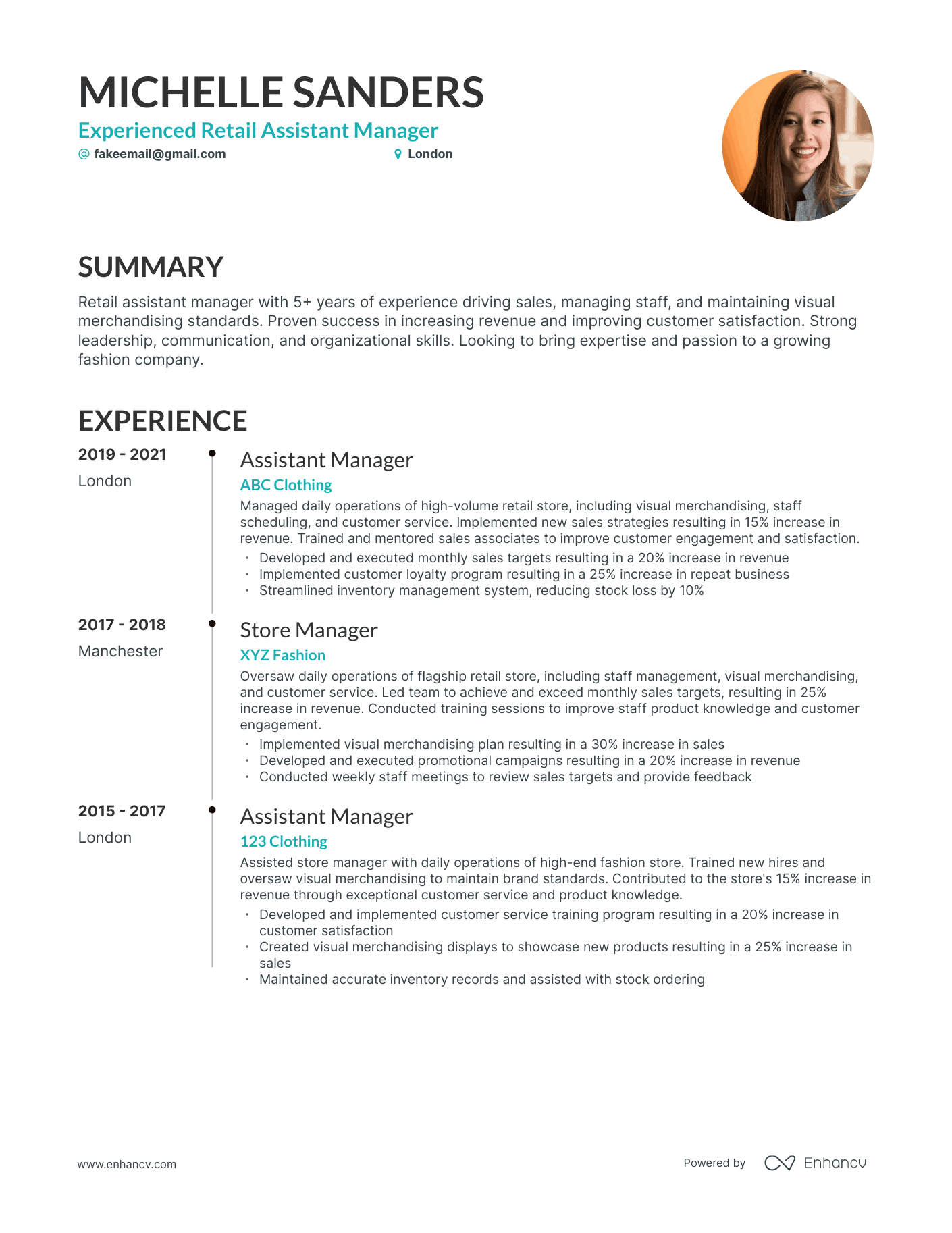 Timeline Assistant Manager Retail Resume Template
