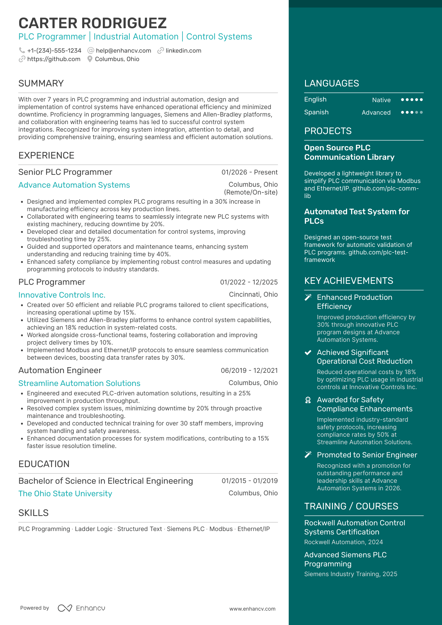 A resume example of a PLC Programmer