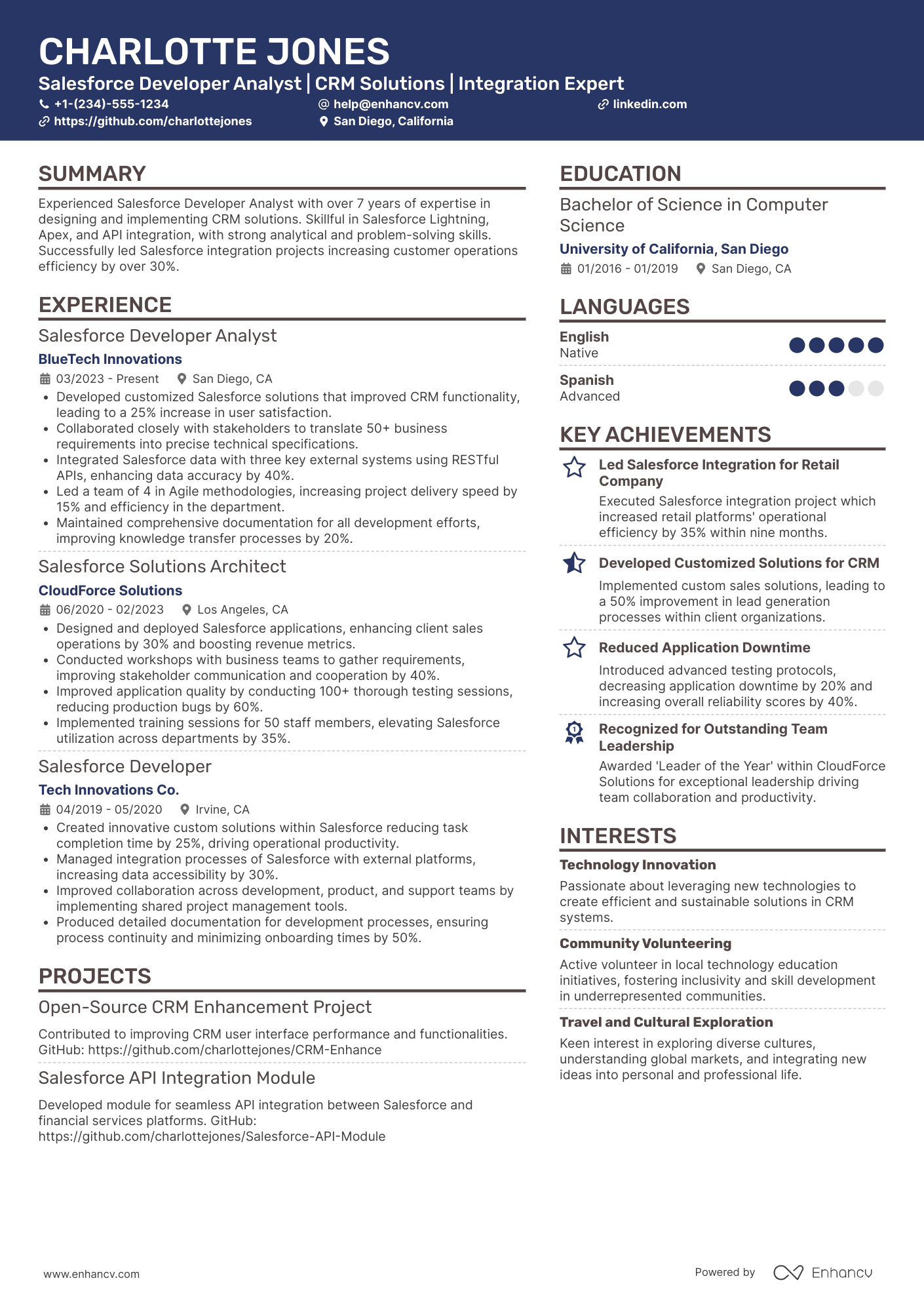 A resume example of a Salesforce Developer Analyst