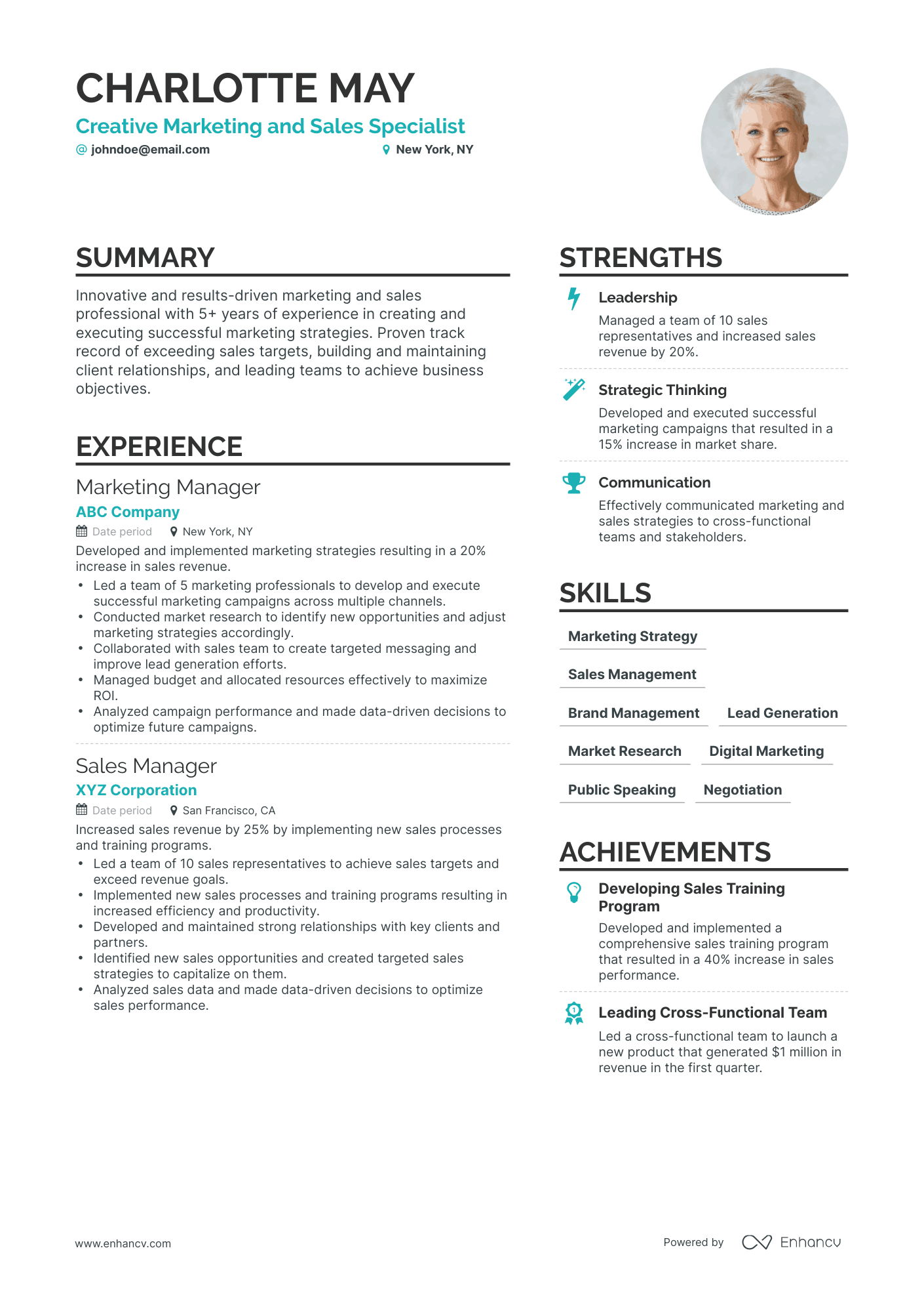 Simple Marketing and Sales Resume Template