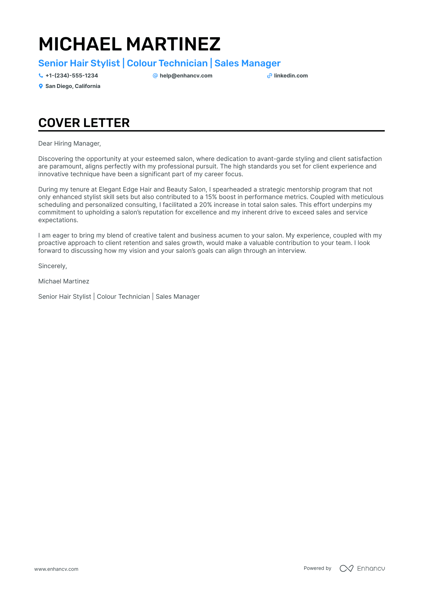 examples of cover letters for hairdressers