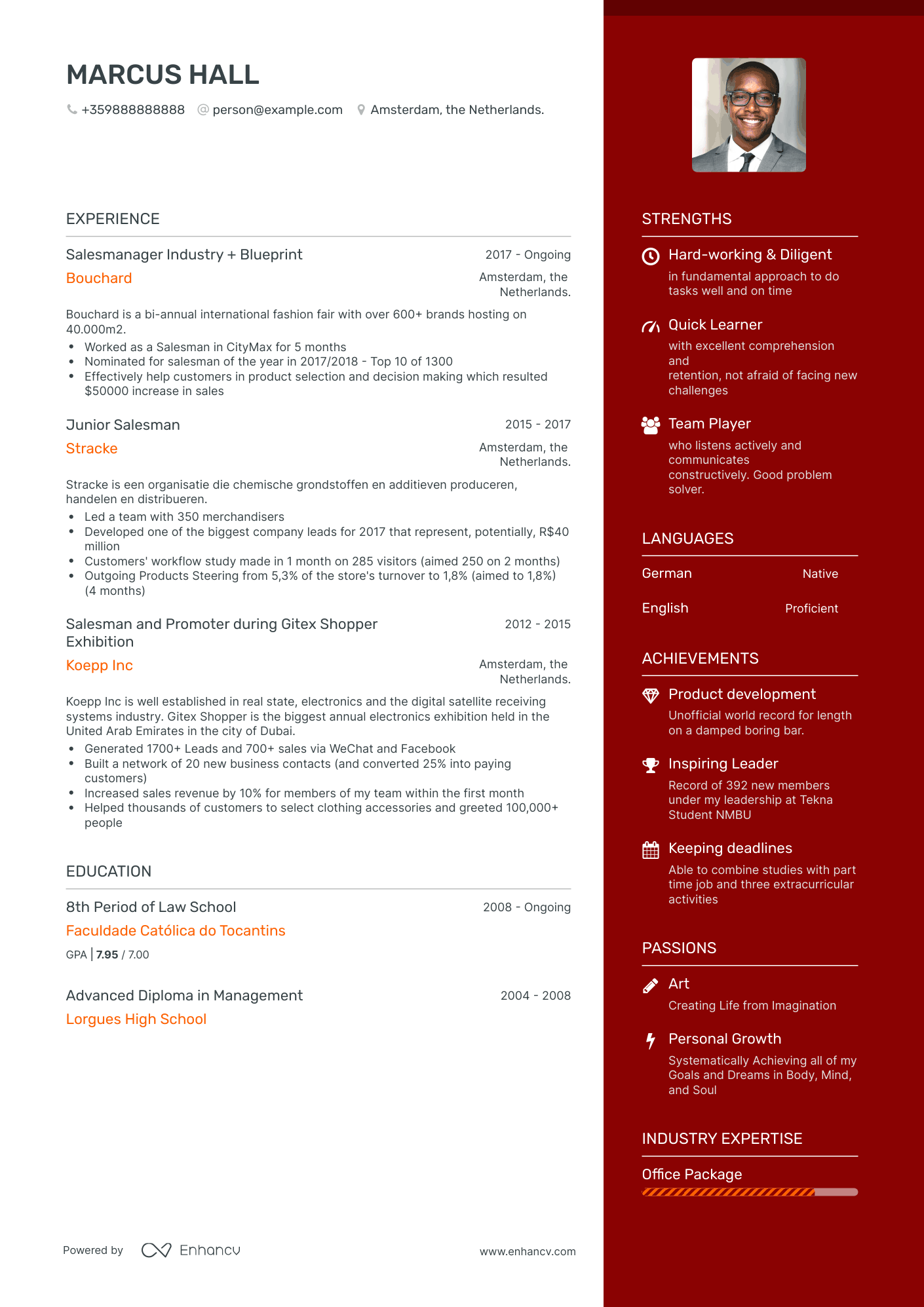One Page Salesman Resume Template