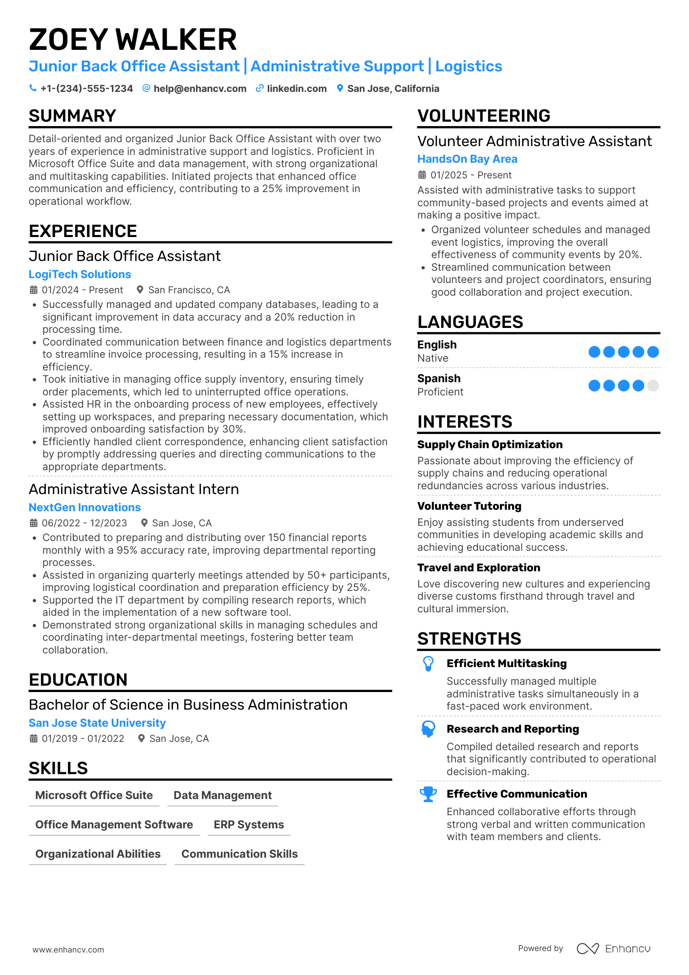 A resume example of a Back Office Assistant