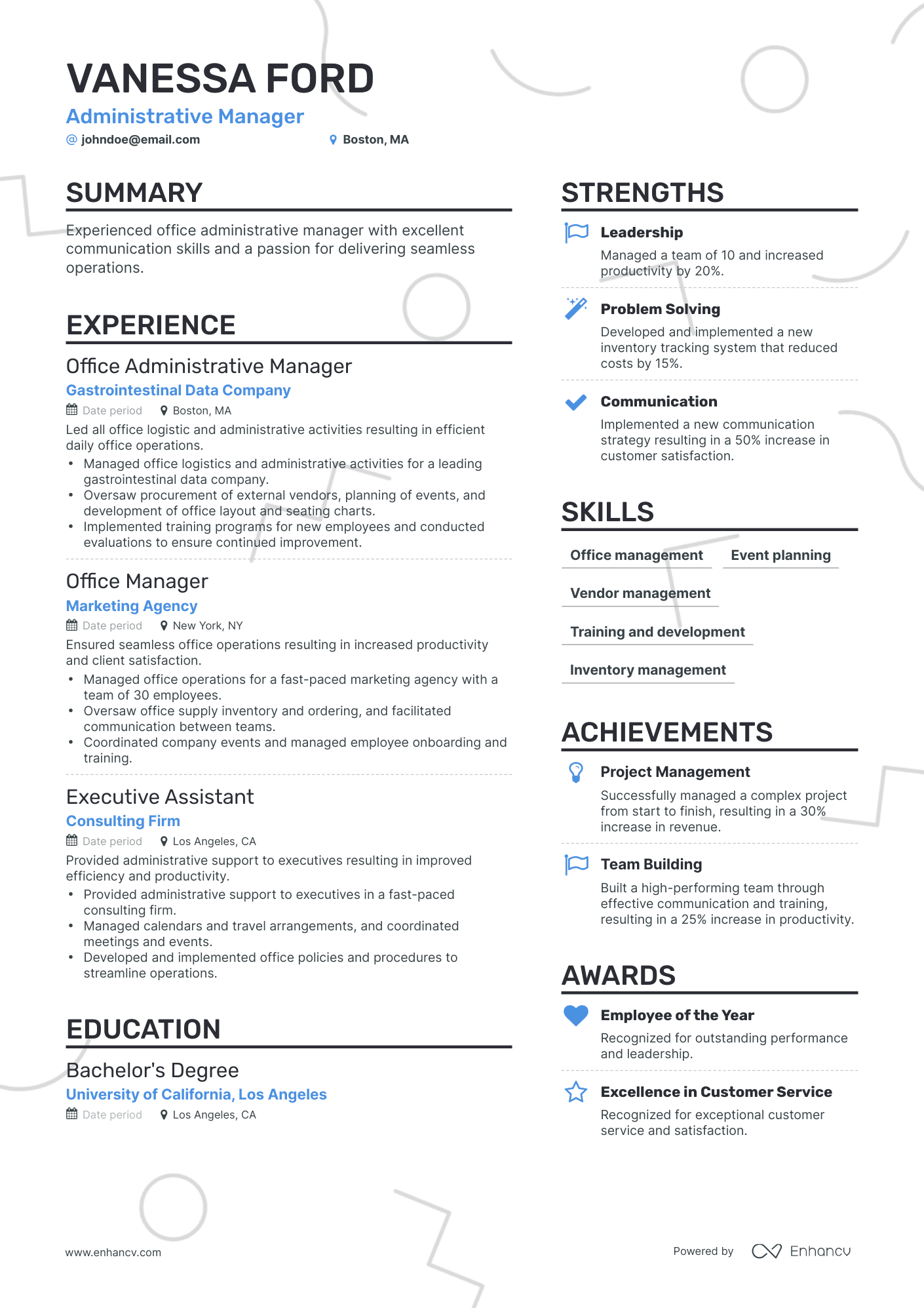 Simple Administrative Manager Resume Template