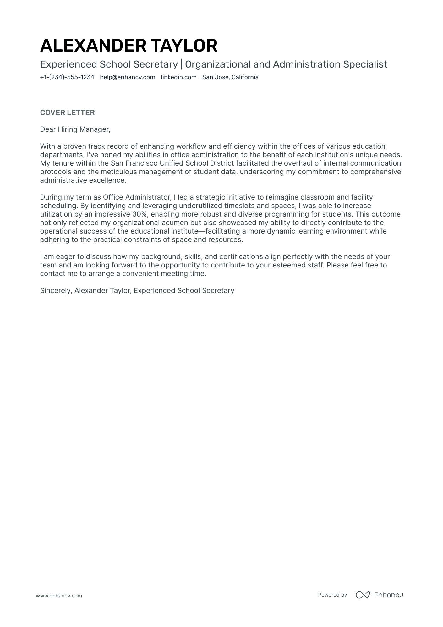 cover letter for secretarial position