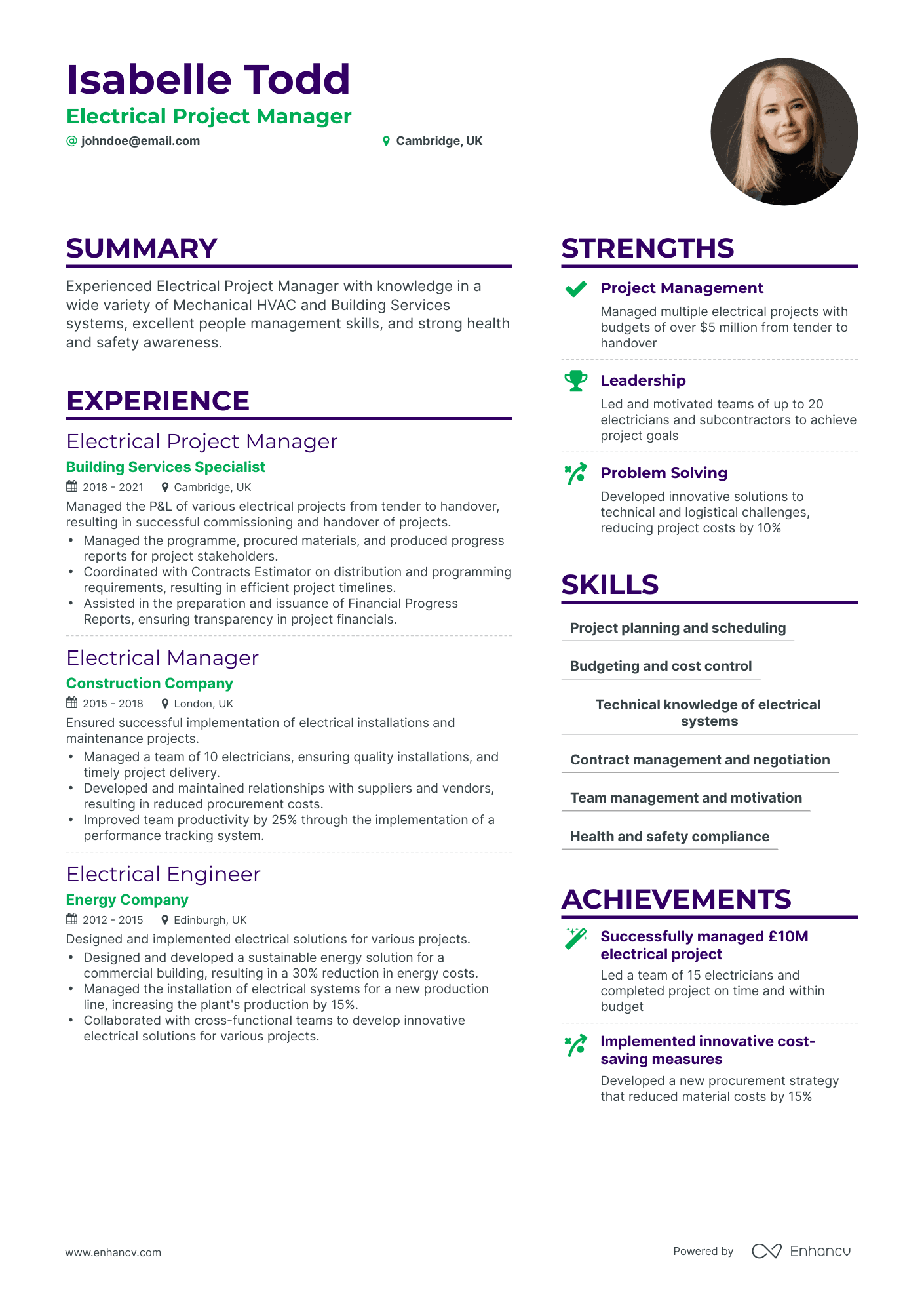 Simple Electrical Manager Resume Template