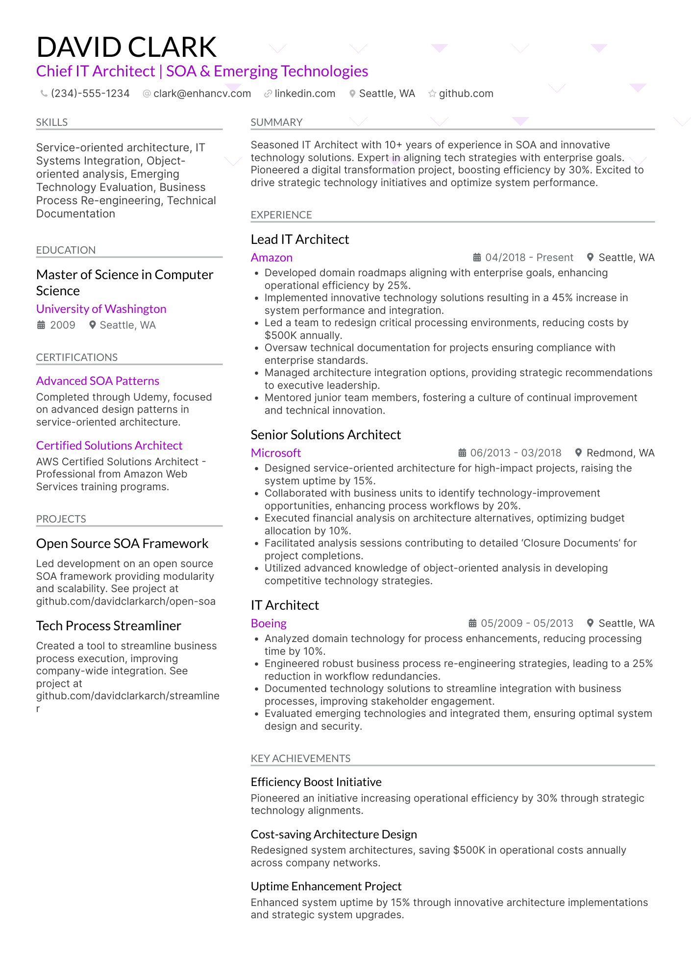 A resume example of a Chief IT Architect