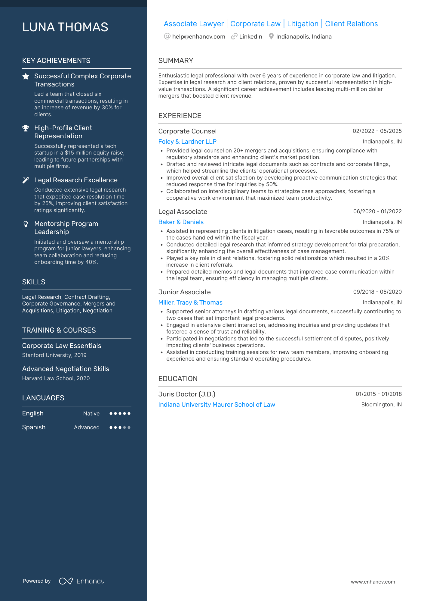 A resume example of a Associate Lawyer