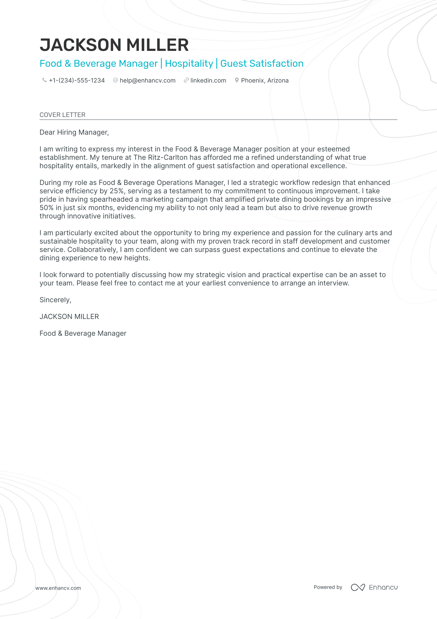 cover letter for manager restaurant
