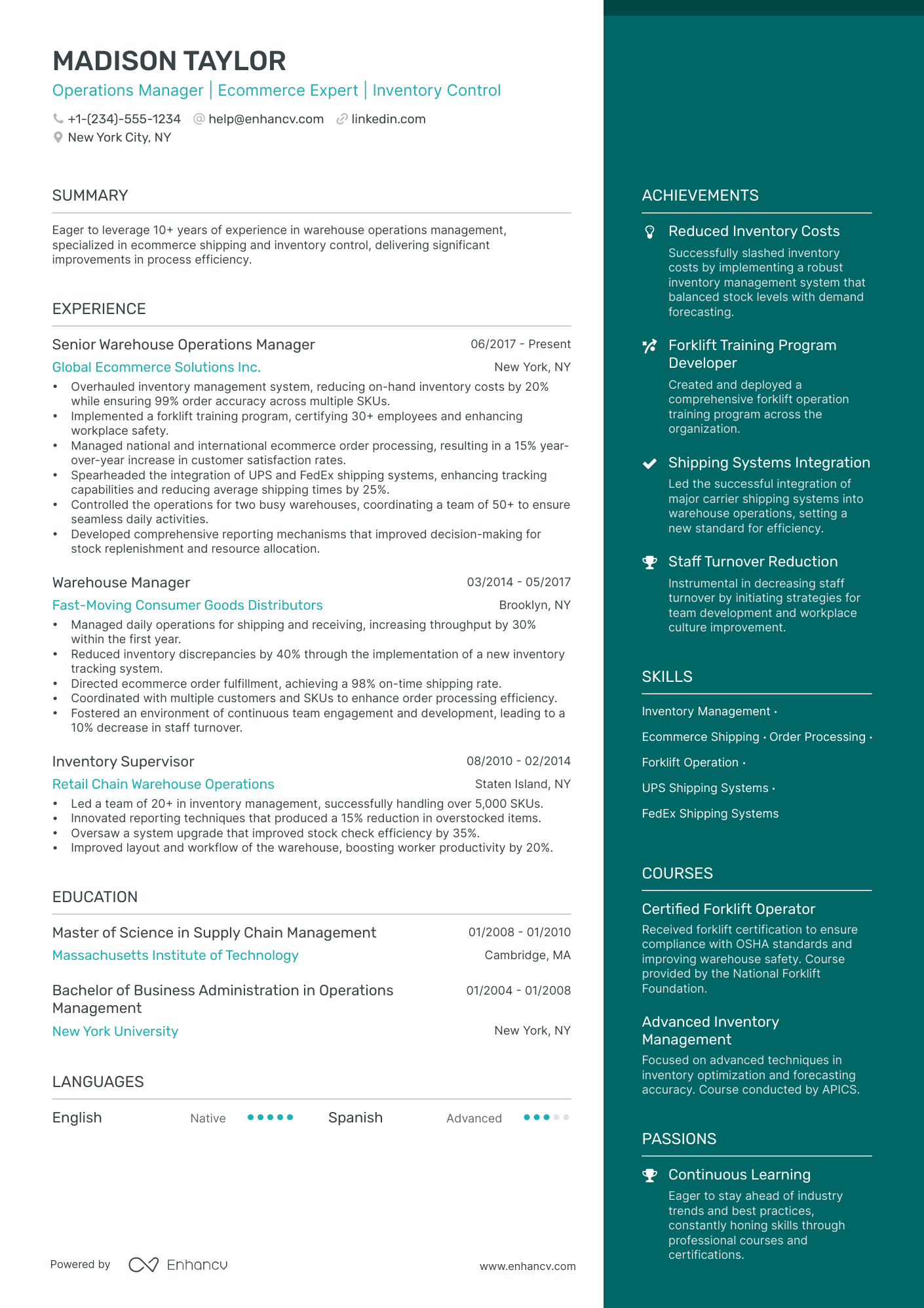 resume examples for warehouse manager