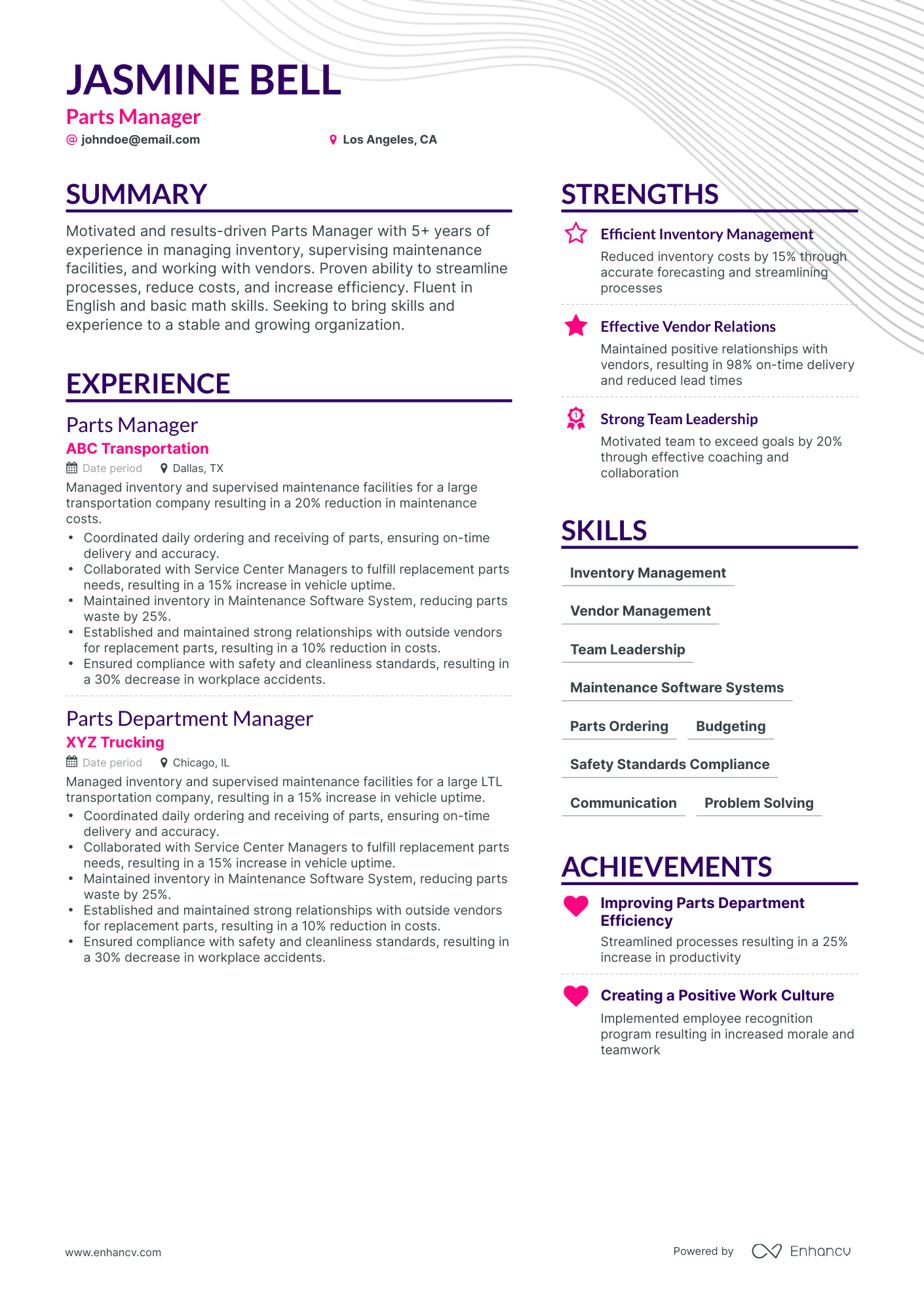 5 Parts Manager Resume Examples & Guide for 2024