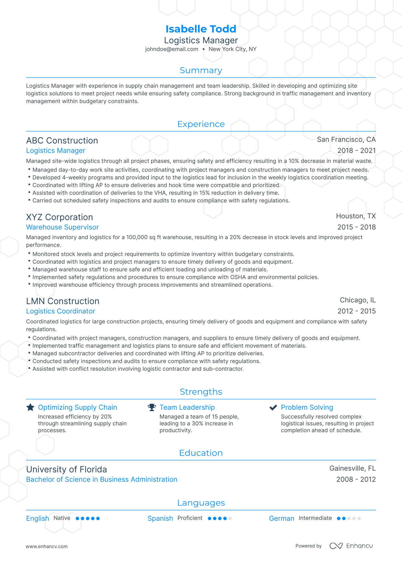 Traditional Logistic Manager Resume Template